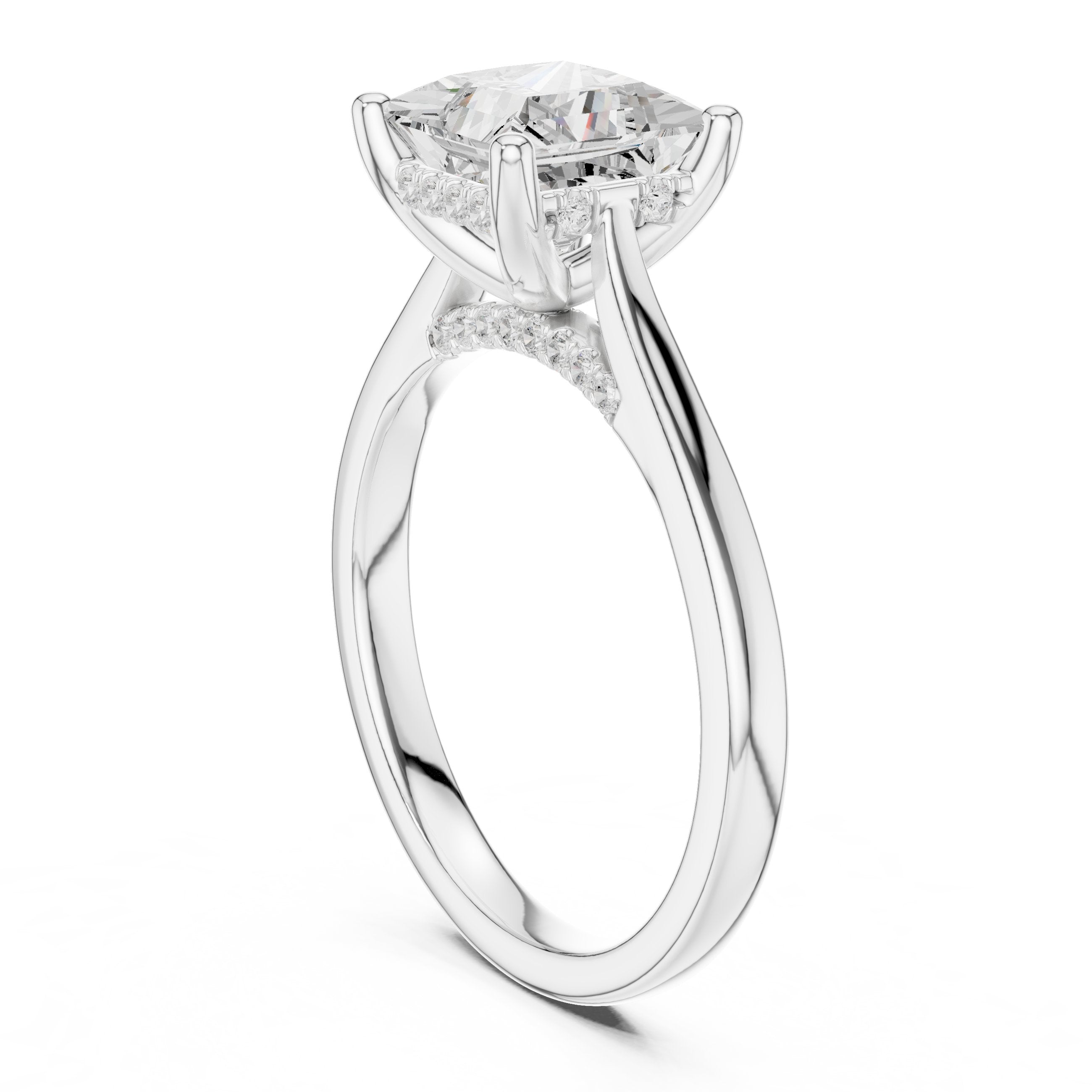 Princess Cut Hidden Halo Solitaire Engagement Ring in White Gold - VYKA Diamonds