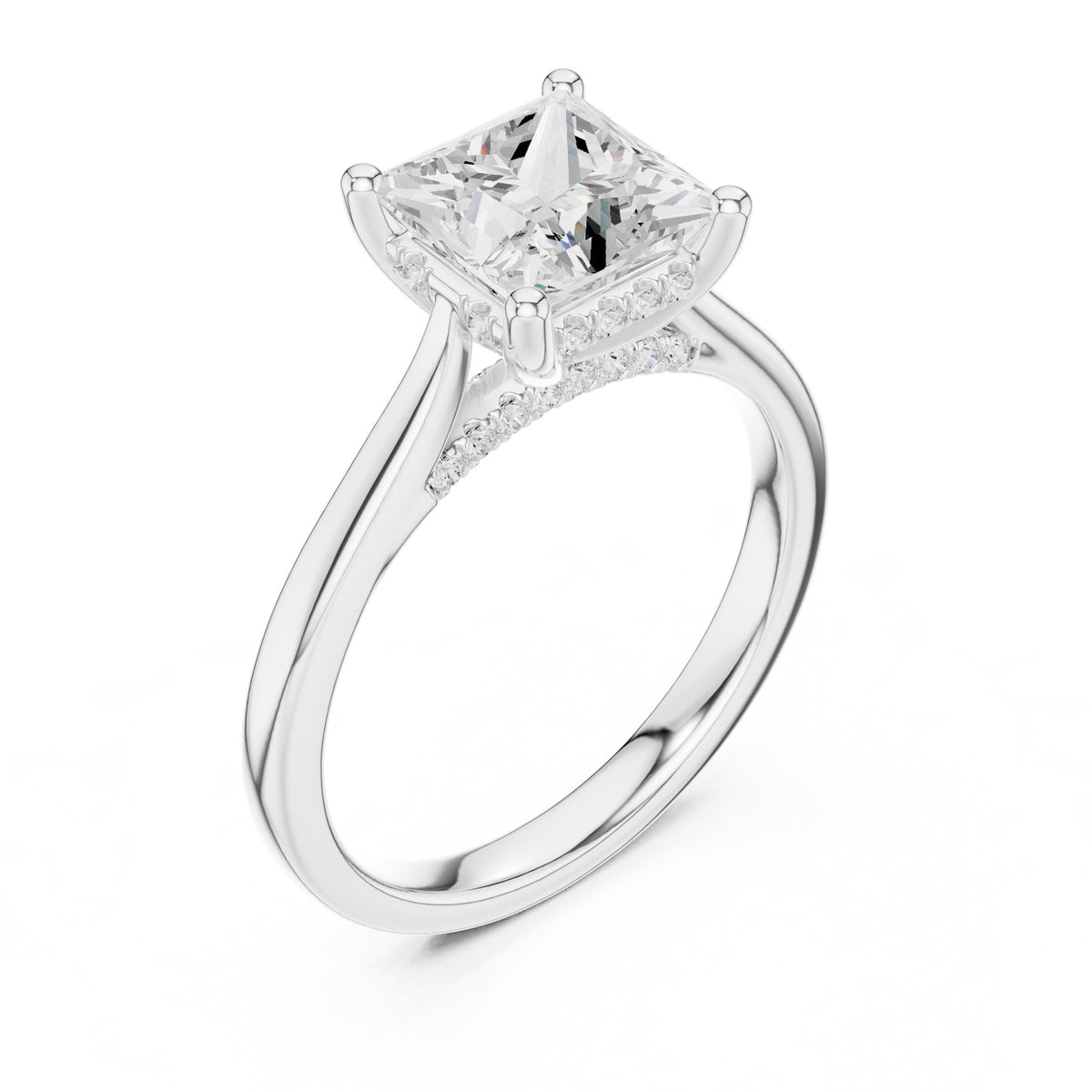 Princess Cut Hidden Halo Solitaire Engagement Ring