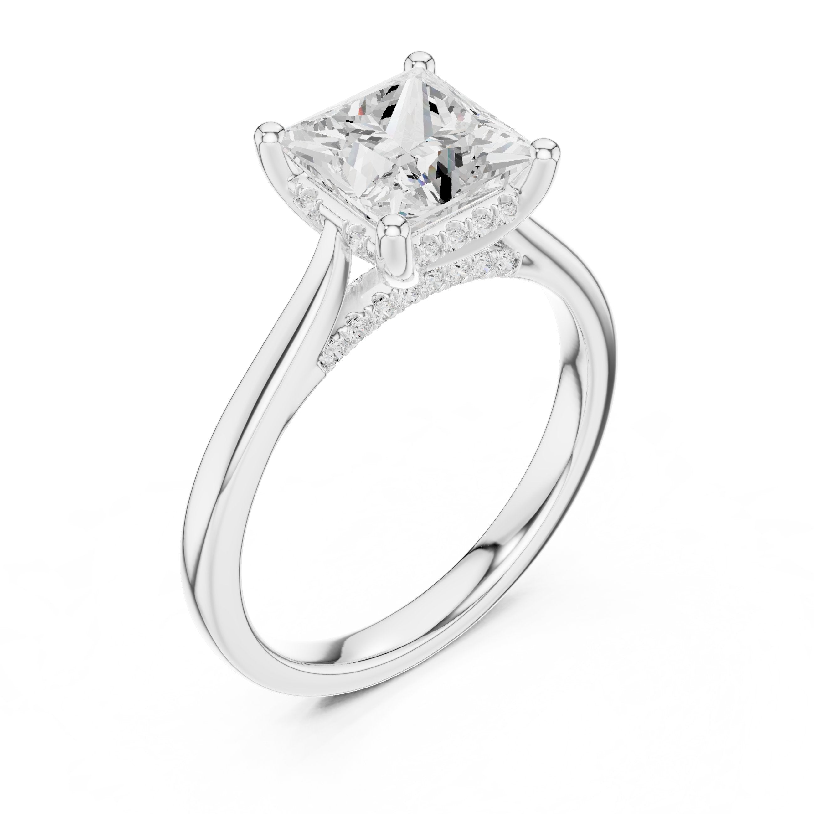 Princess Cut Hidden Halo Solitaire Engagement Ring in White Gold - VYKA Diamonds