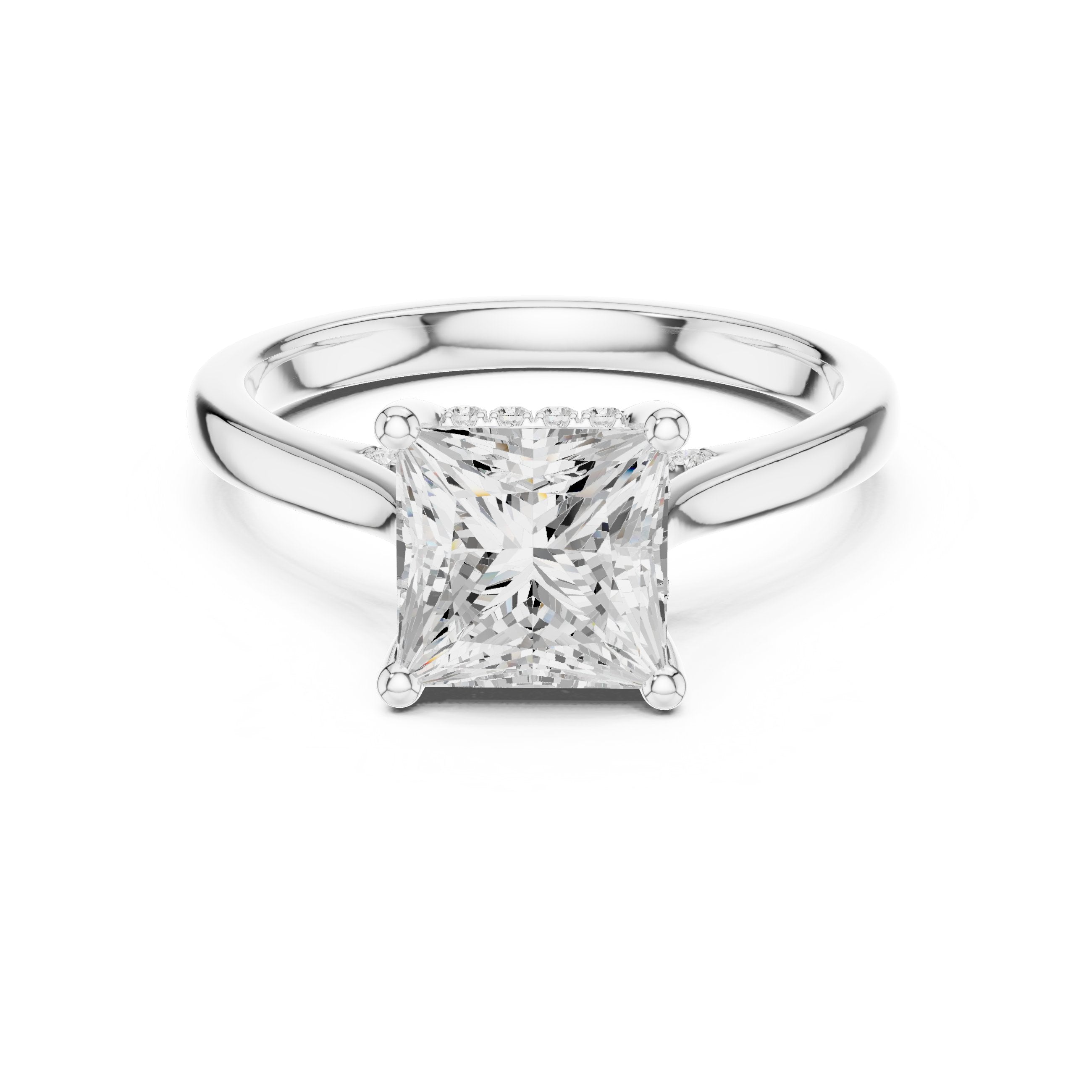 Princess Cut Hidden Halo Solitaire Engagement Ring in White Gold - VYKA Diamonds