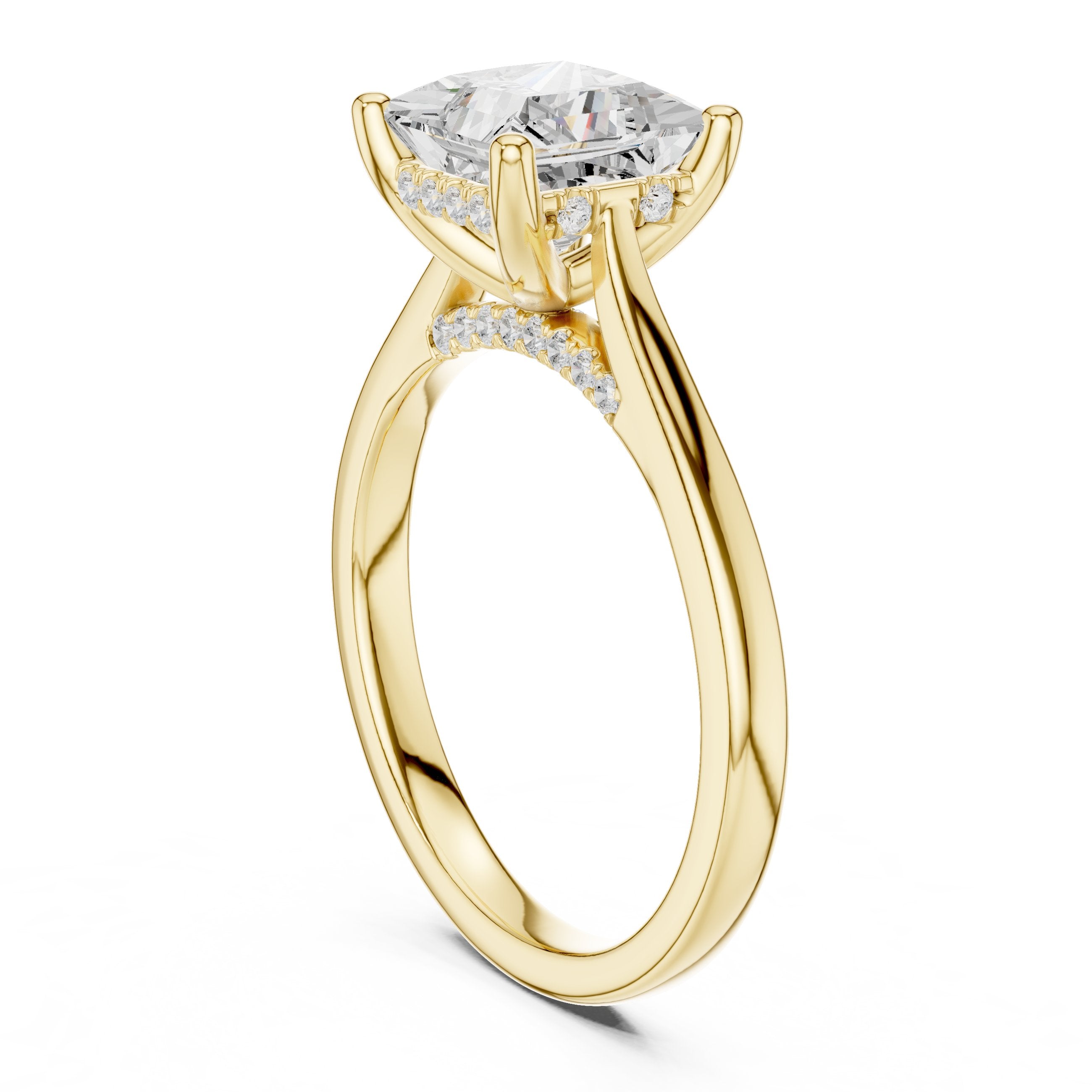Princess Cut Hidden Halo Solitaire Engagement Ring in Yellow Gold - VYKA Diamonds