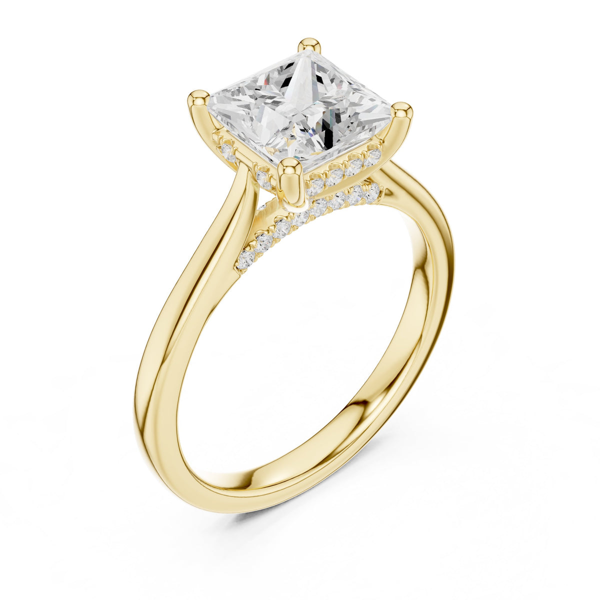 Princess Cut Hidden Halo Solitaire Engagement Ring