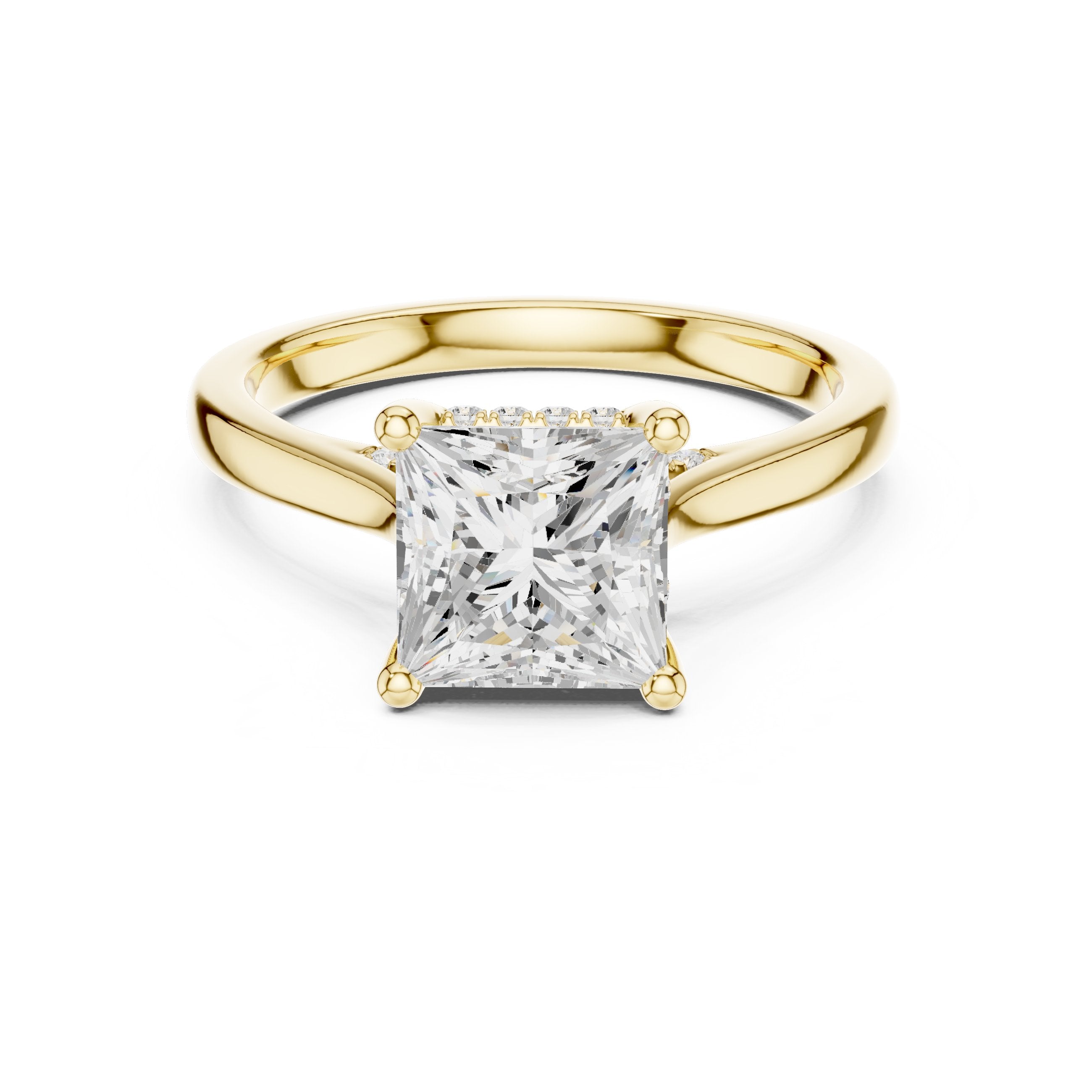 Princess Cut Hidden Halo Solitaire Engagement Ring in Yellow Gold - VYKA Diamonds