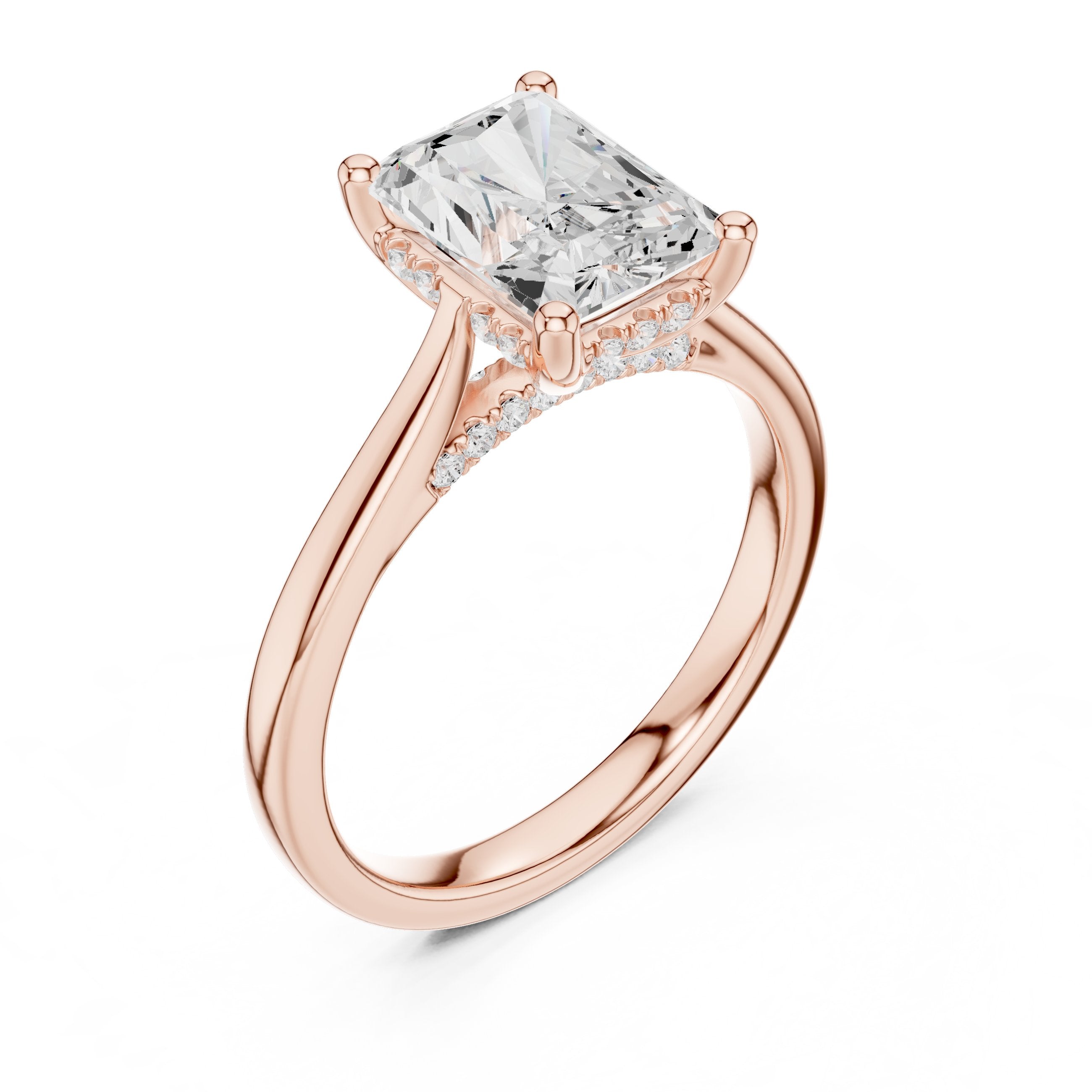 Radiant Cut Solitaire Engagement Ring with Cathedral Band in Rose Gold - VYKA Diamonds