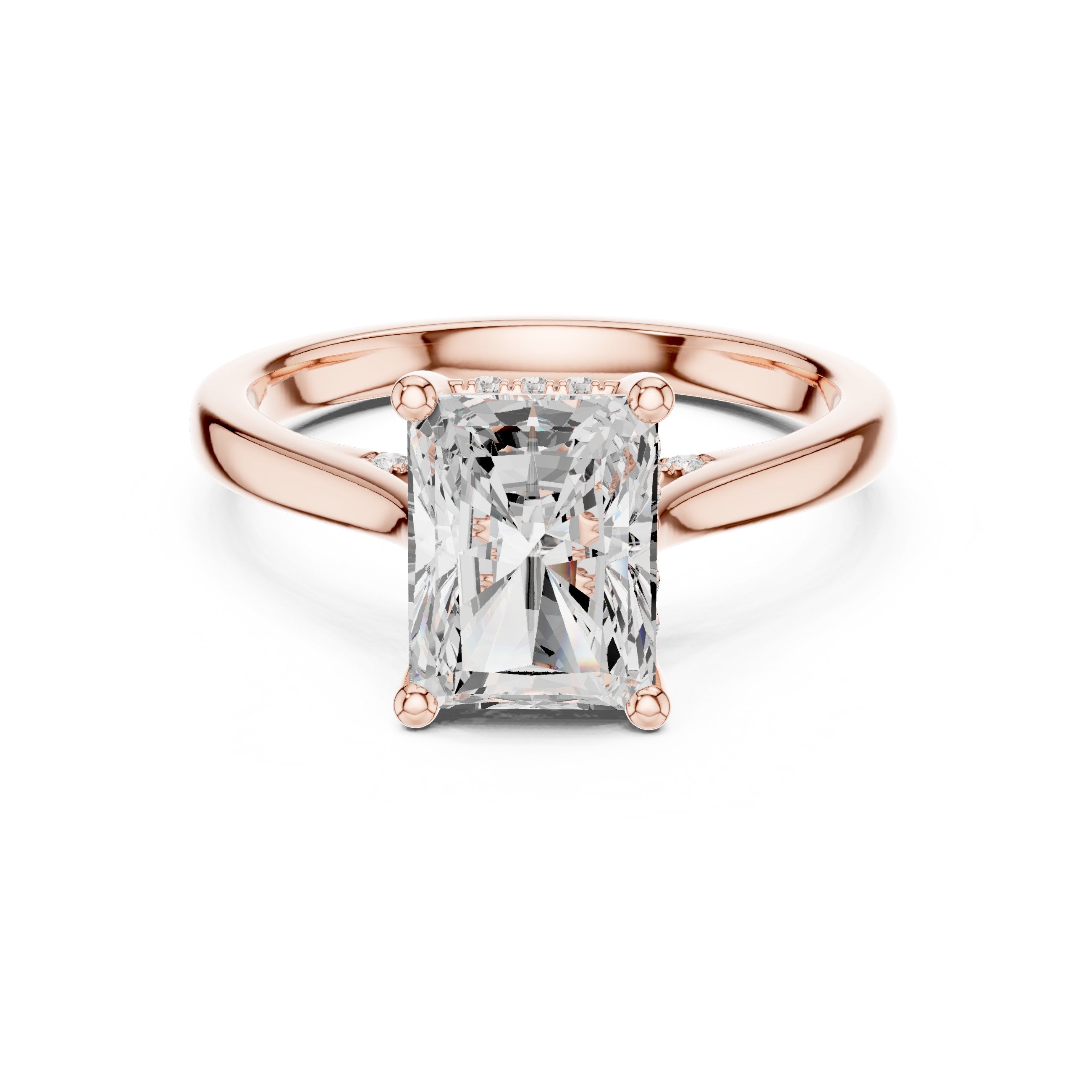 Radiant Cut Solitaire Engagement Ring with Cathedral Band in Rose Gold - VYKA Diamonds