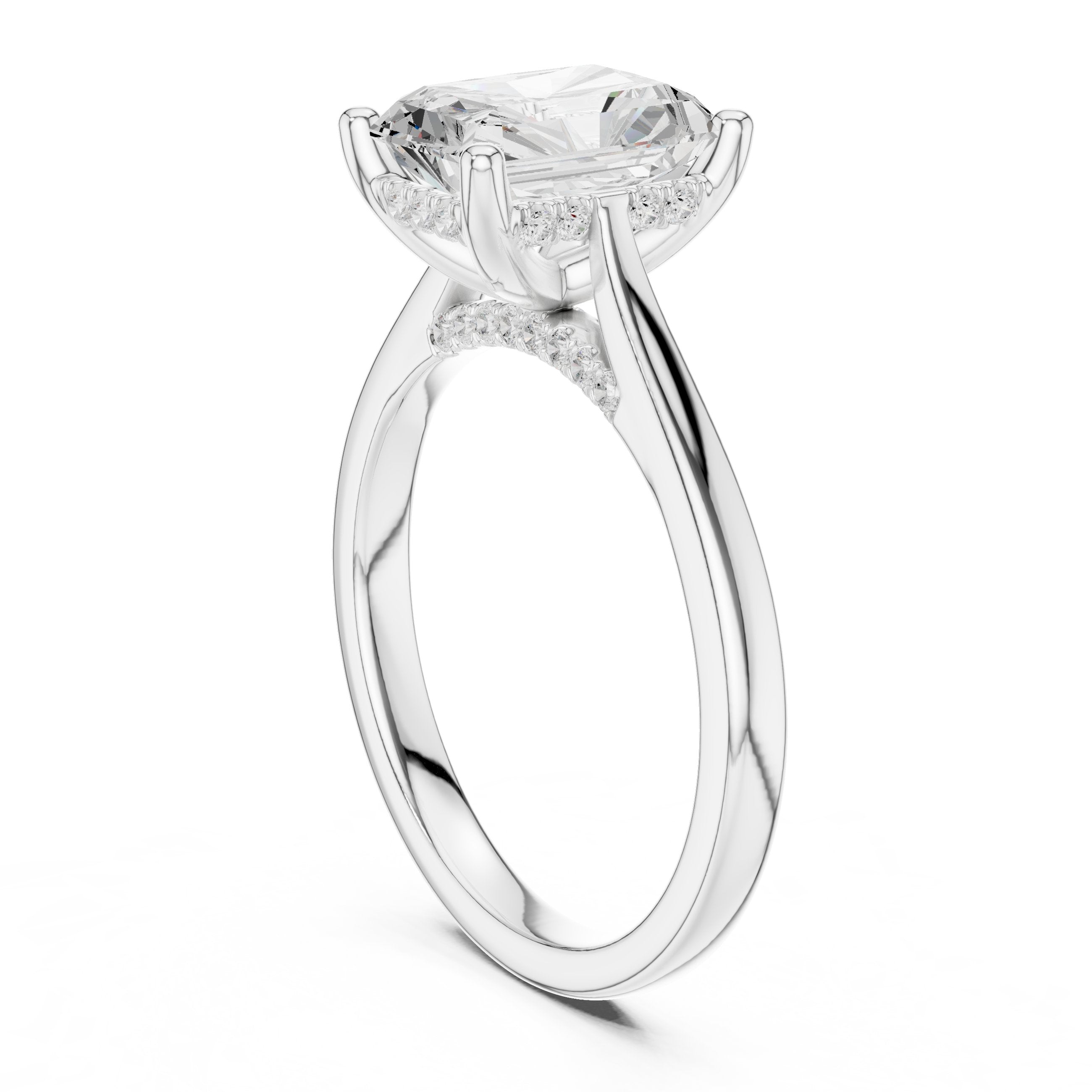 Radiant Cut Solitaire Engagement Ring with Cathedral Band in White Gold - VYKA Diamonds