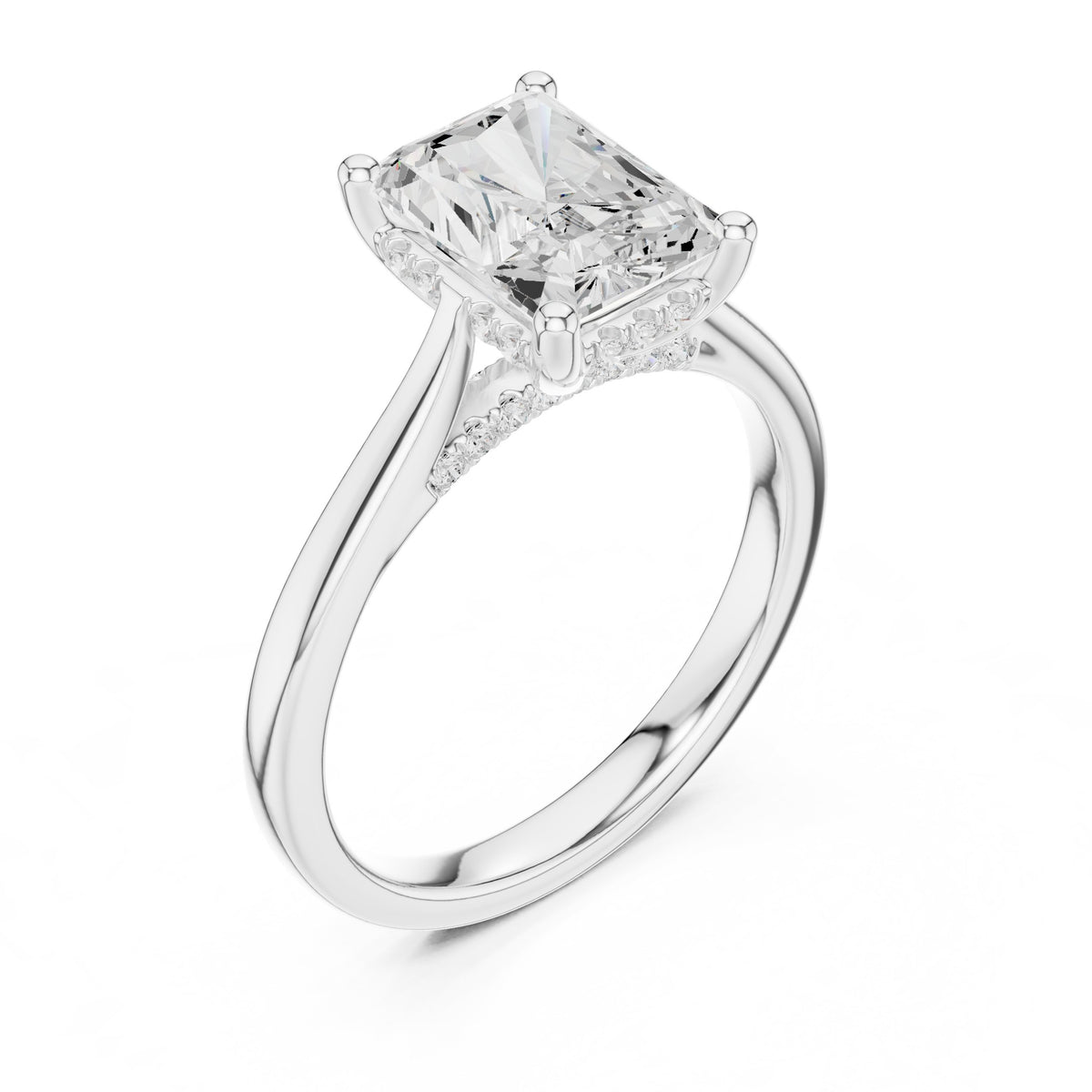 Radiant Cut Solitaire Engagement Ring with Cathedral Band