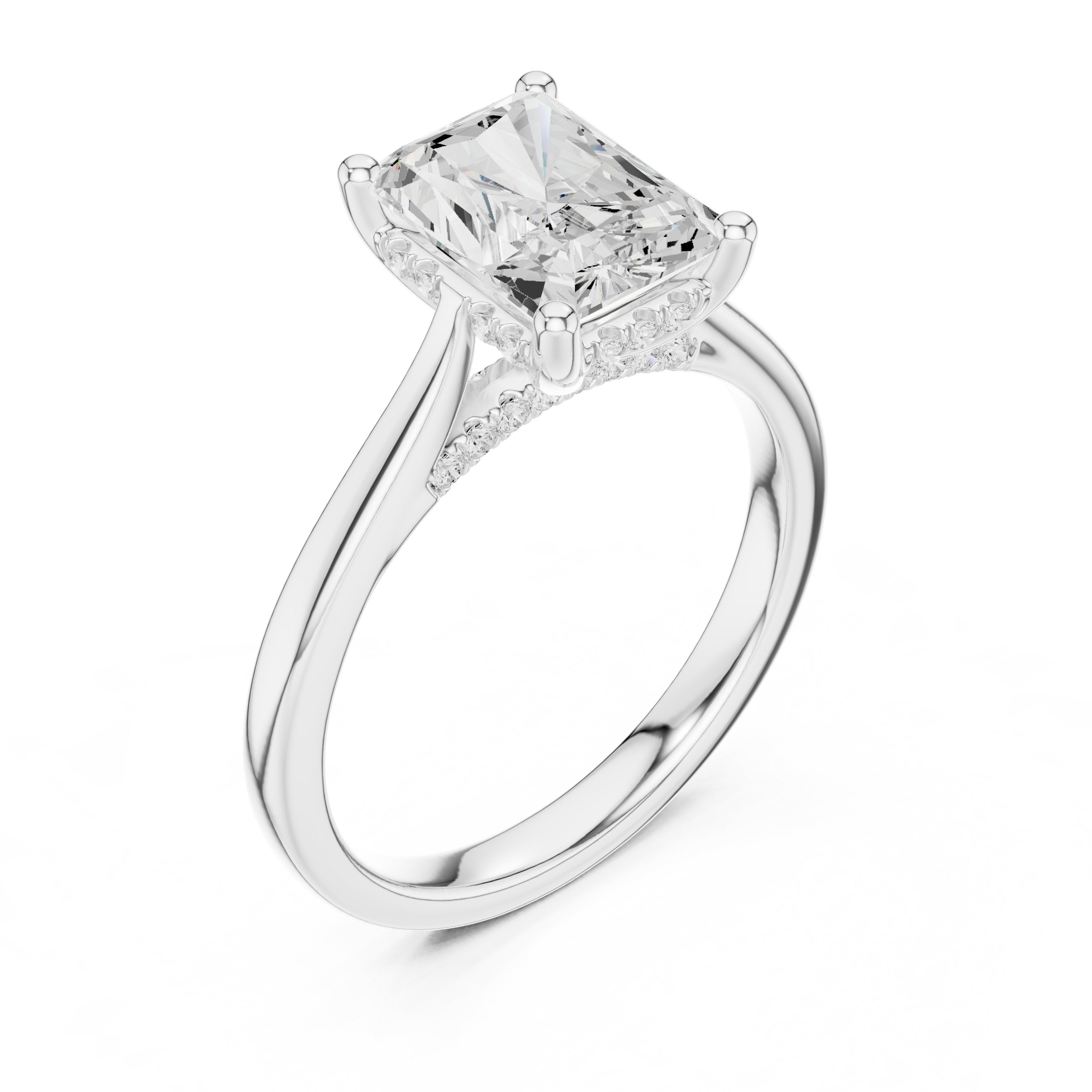 Radiant Cut Solitaire Engagement Ring with Cathedral Band in White Gold - VYKA Diamonds