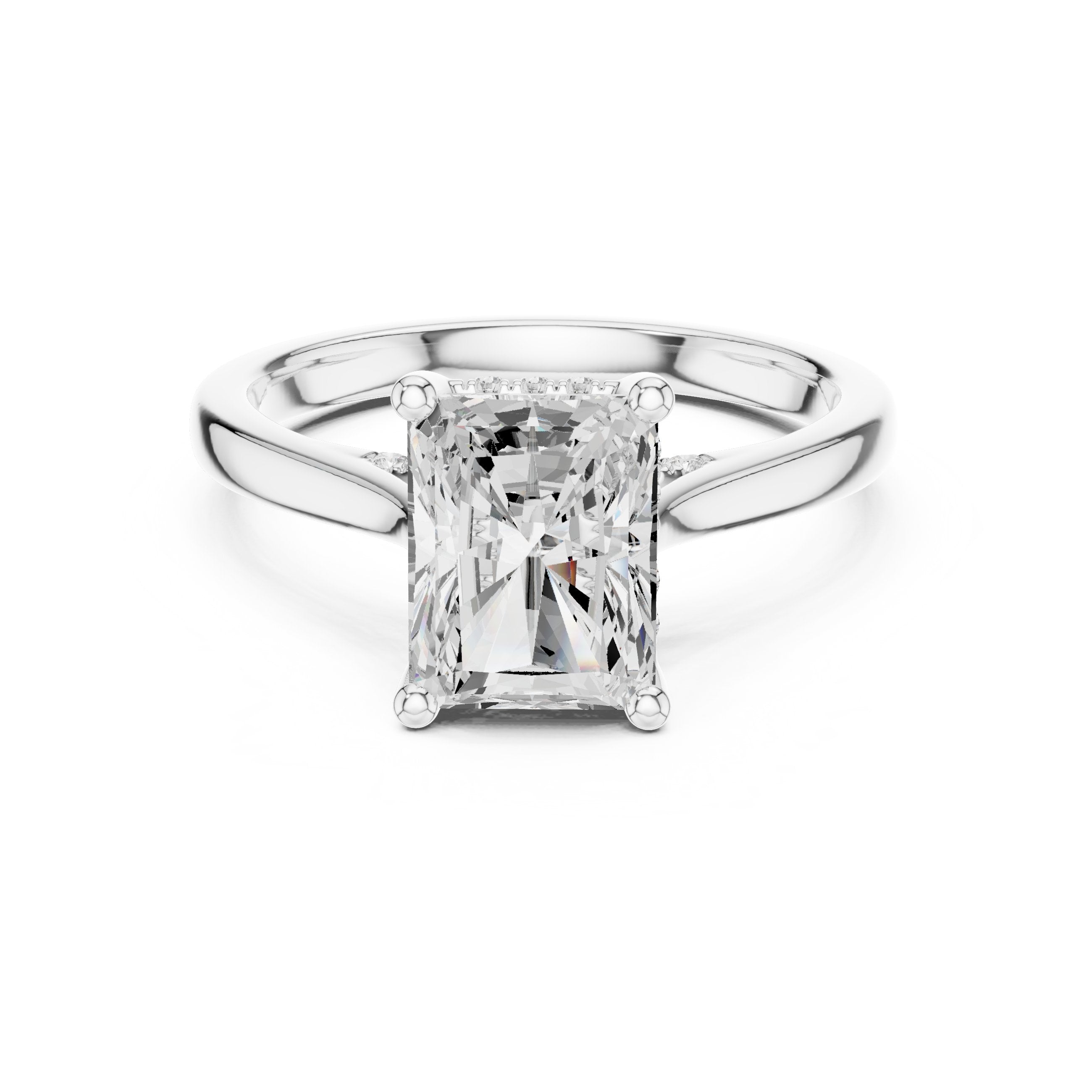 Radiant Cut Solitaire Engagement Ring with Cathedral Band in White Gold - VYKA Diamonds