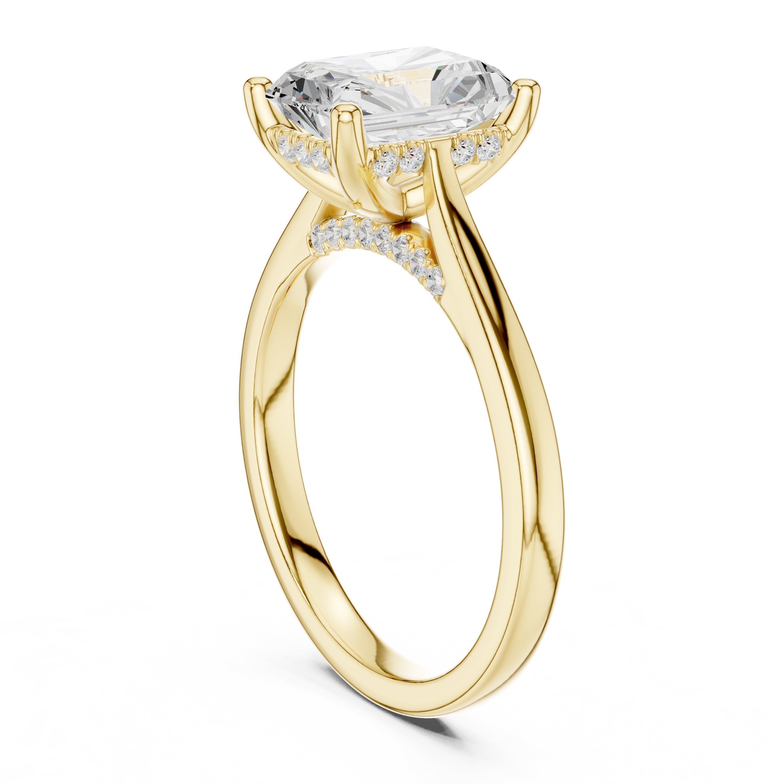 Radiant Cut Solitaire Engagement Ring with Cathedral Band in Yellow Gold - VYKA Diamonds