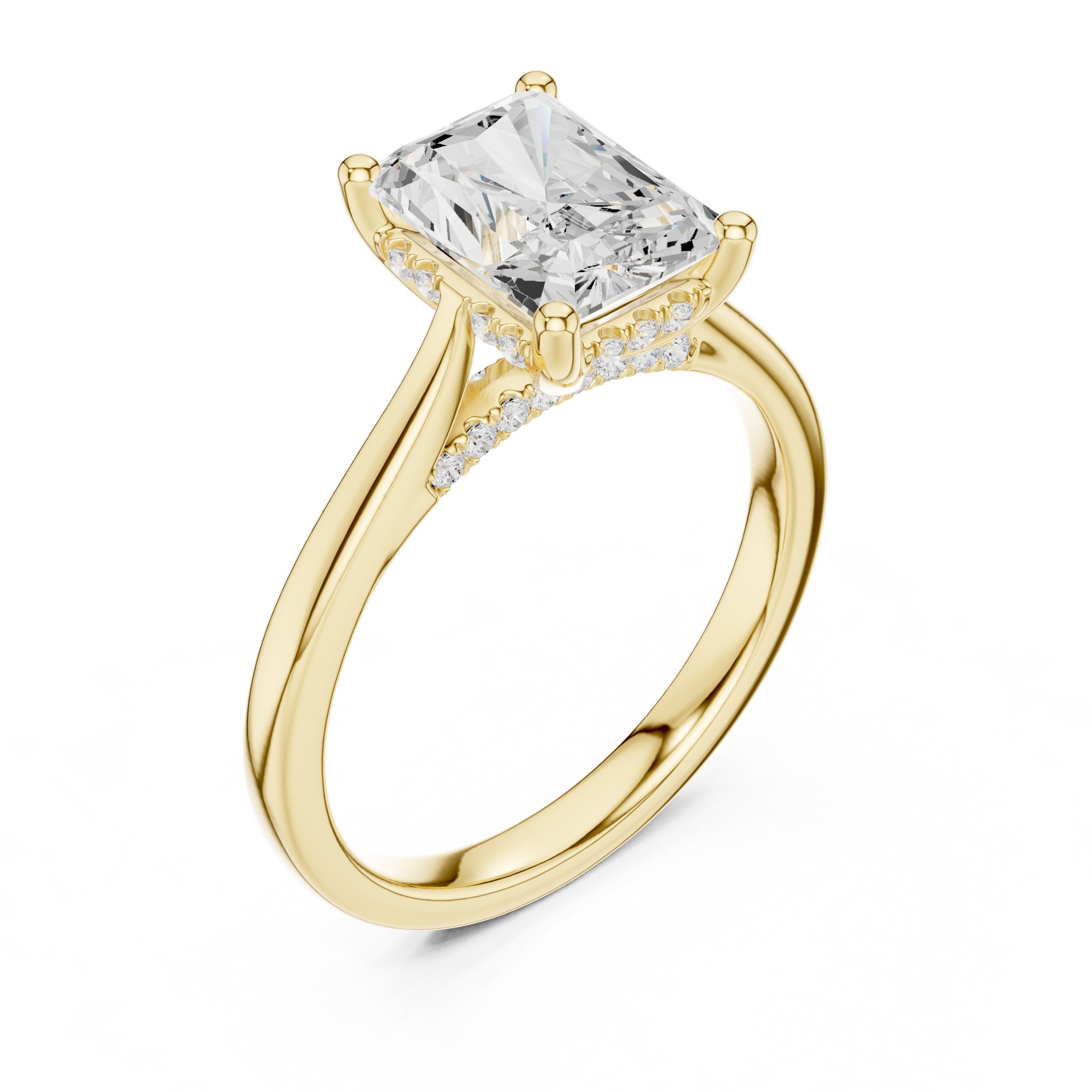 Radiant Cut Solitaire Engagement Ring with Cathedral Band in Yellow Gold - VYKA Diamonds