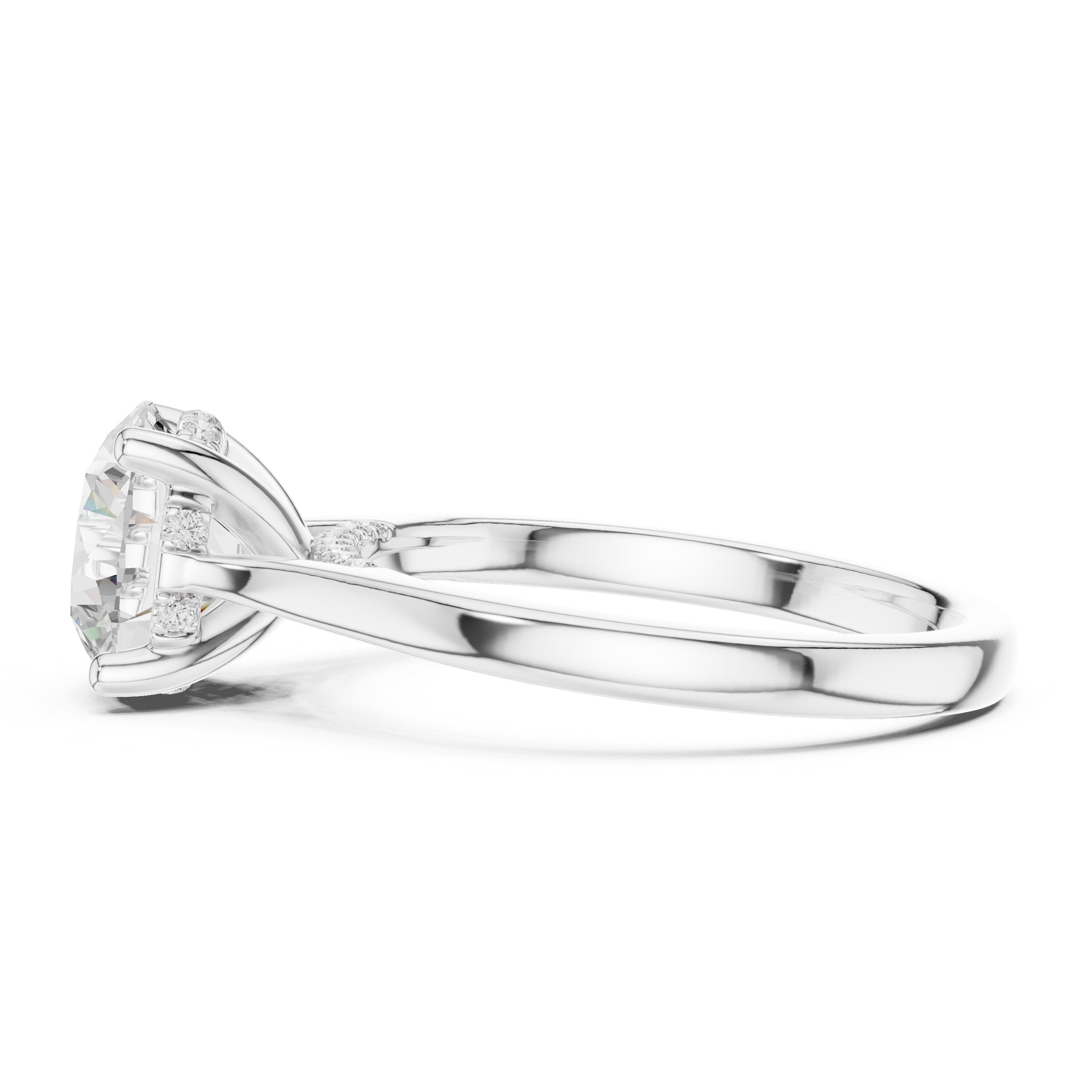 Round Diamond Four Prong Solitaire Engagement Ring with Tapered Band in White Gold - VYKA Diamonds