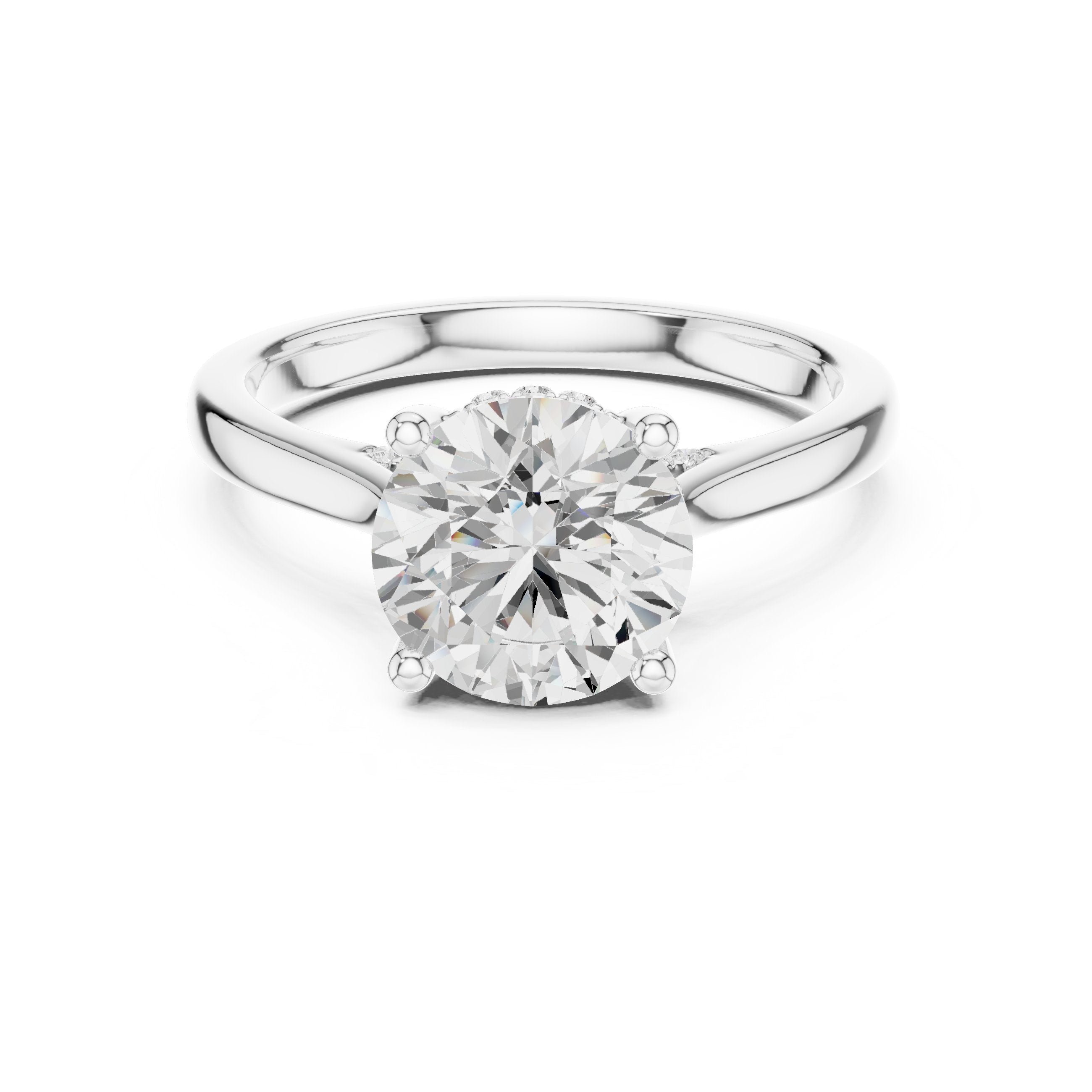 Round Diamond Four Prong Solitaire Engagement Ring with Tapered Band in White Gold - VYKA Diamonds
