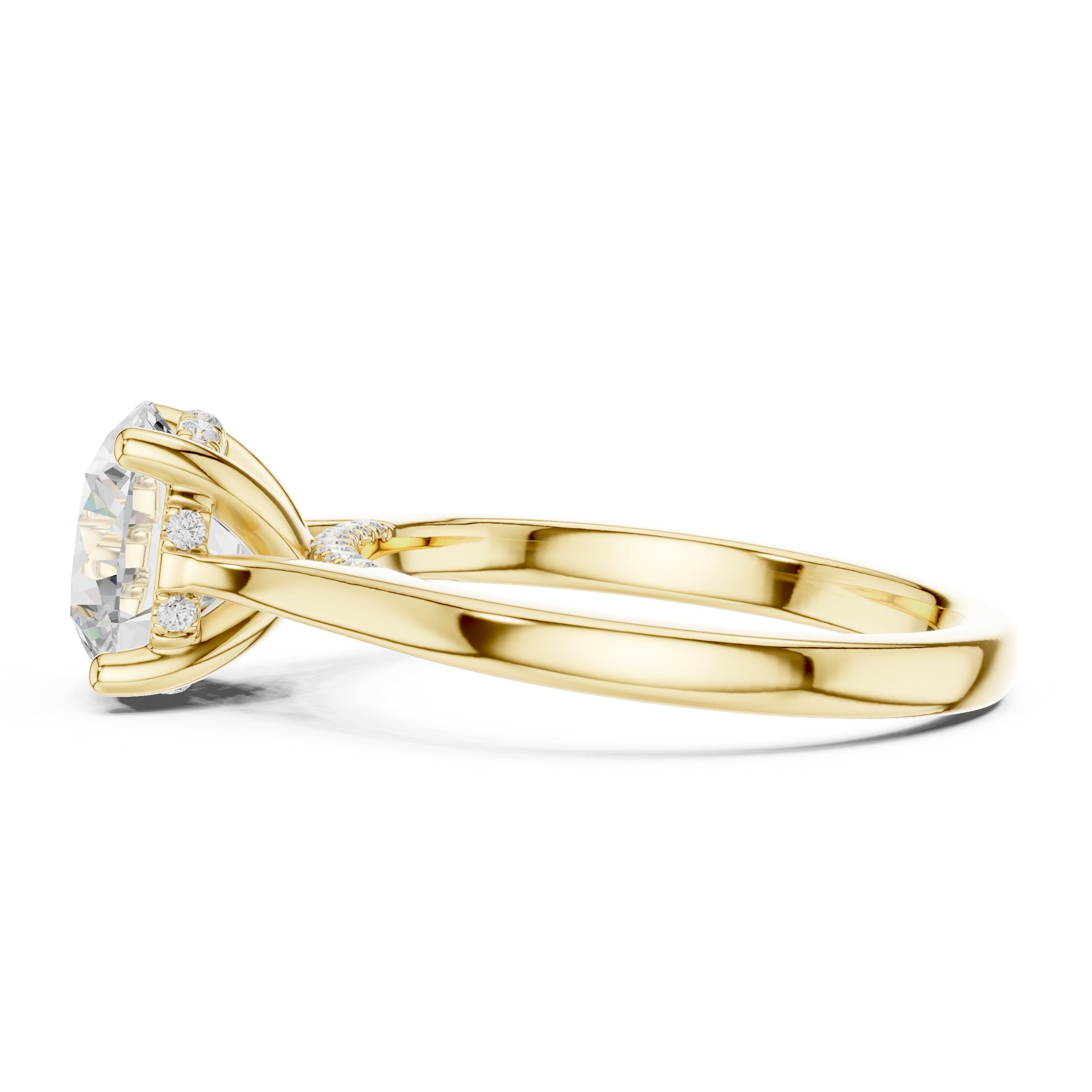 Round Diamond Four Prong Solitaire Engagement Ring with Tapered Band in Yellow Gold - VYKA Diamonds