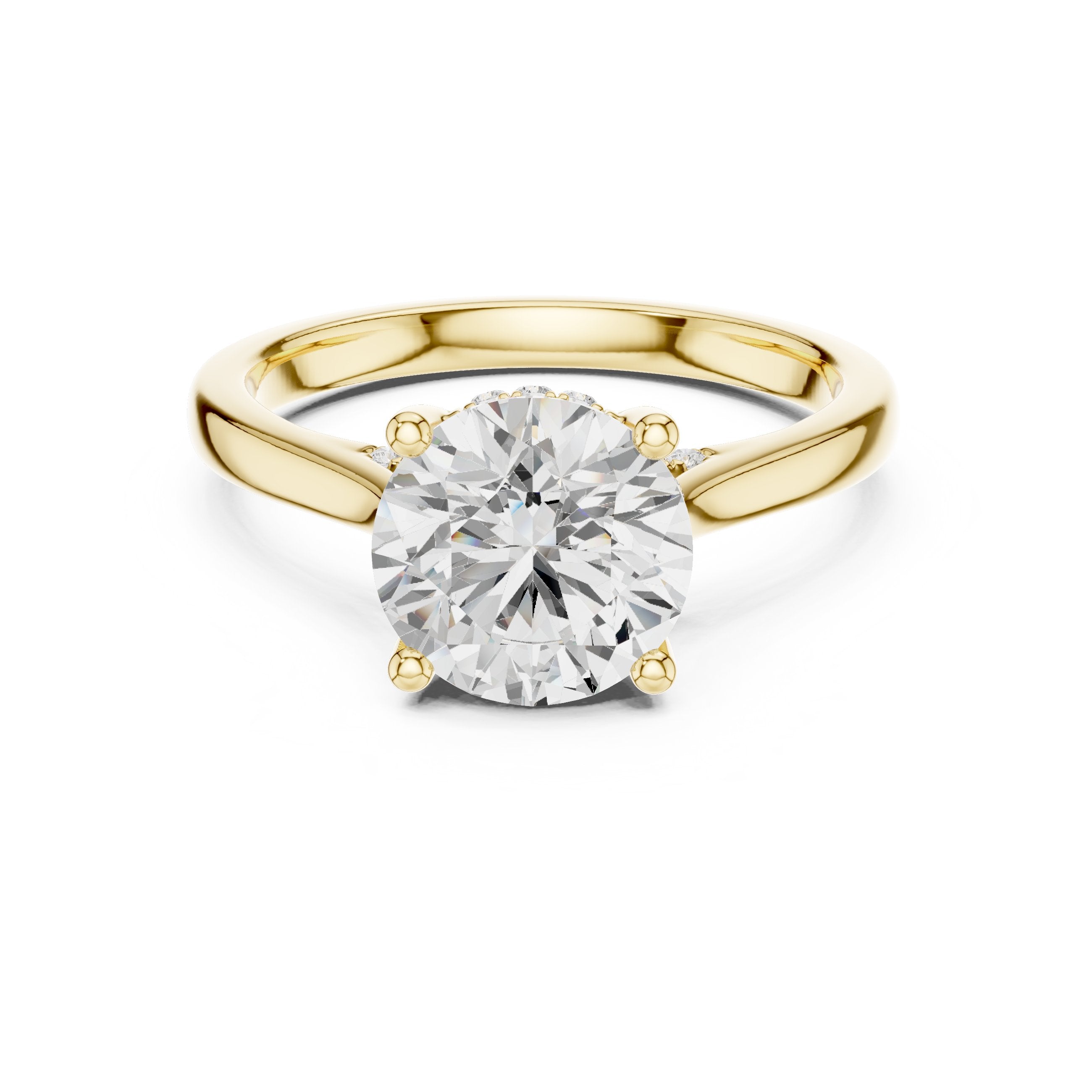 Round Diamond Four Prong Solitaire Engagement Ring with Tapered Band in Yellow Gold - VYKA Diamonds