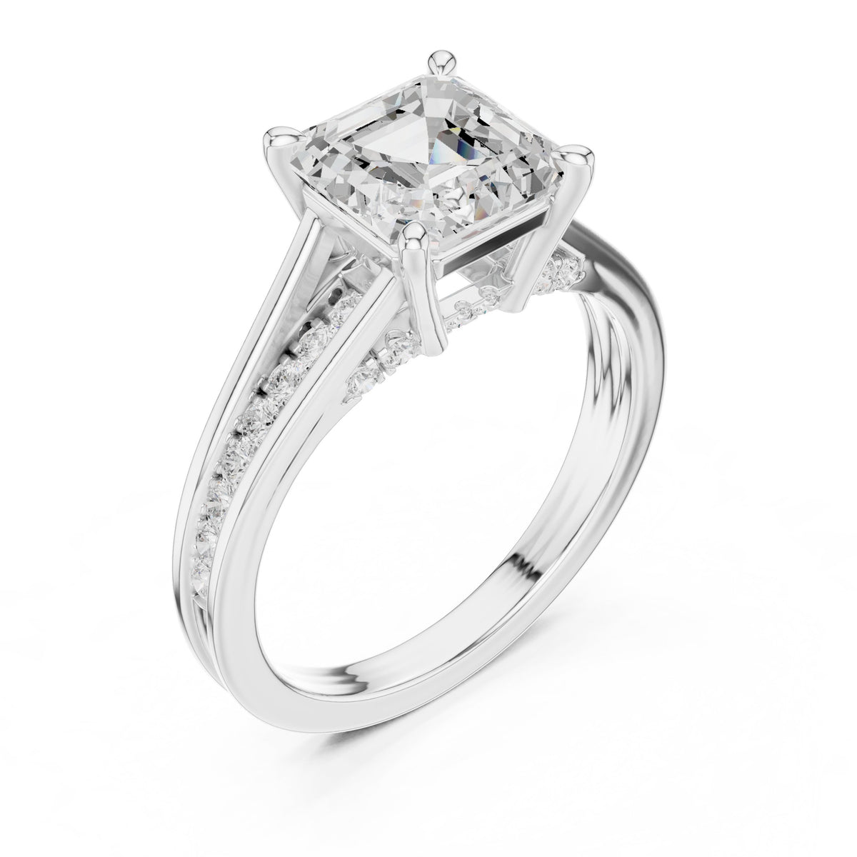 Asscher Cut Engagement Ring with Double Band Split Shank Pavé