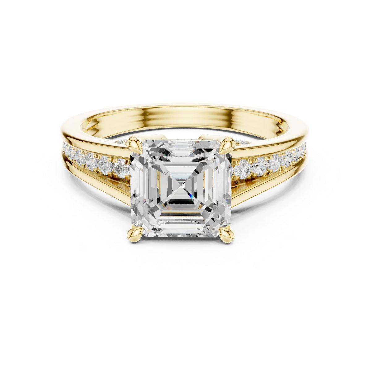Asscher Cut Engagement Ring with Double Band Split Shank Pavé