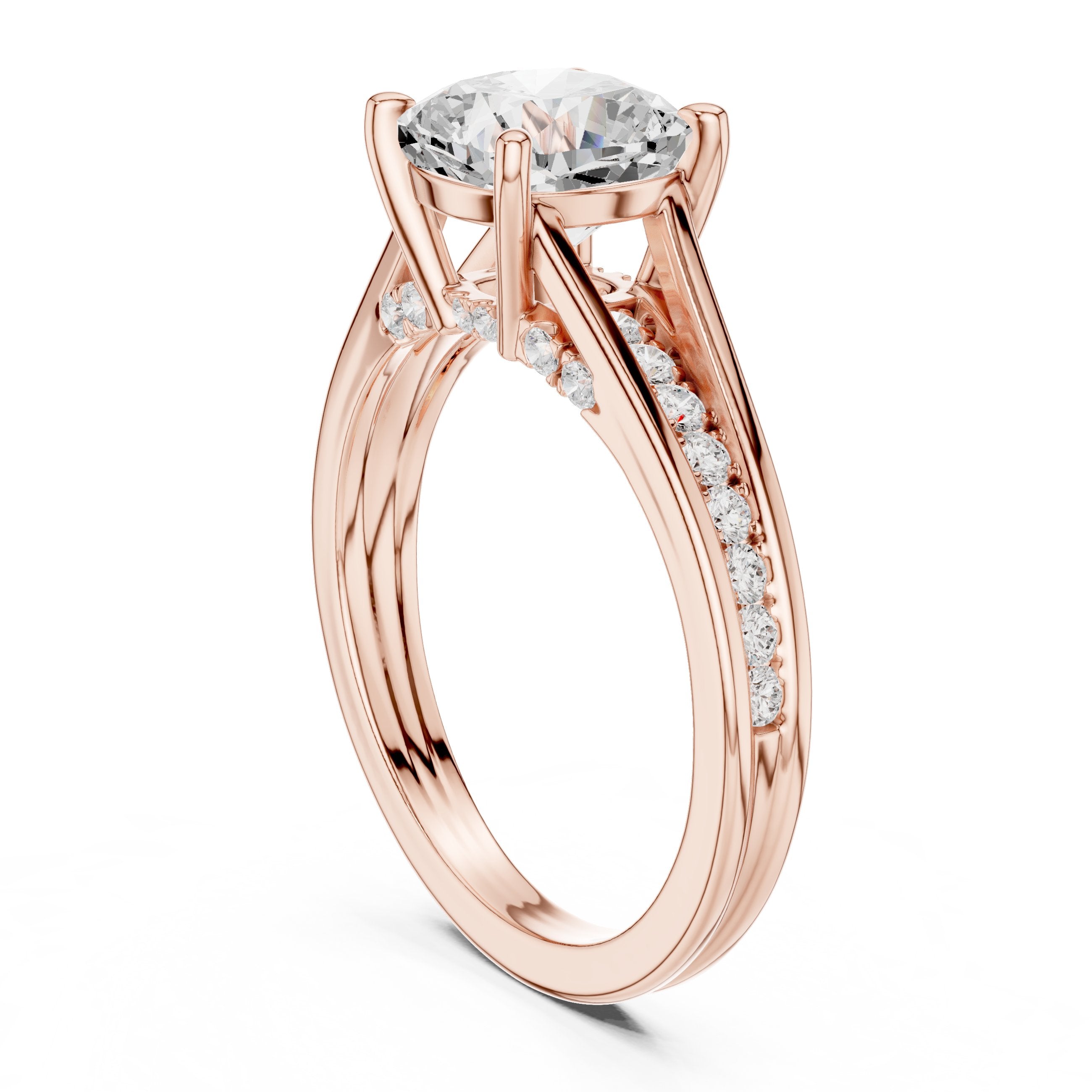Cushion Cut Engagement Ring with Double Band Split Shank Pavé in Rose Gold - VYKA Diamonds