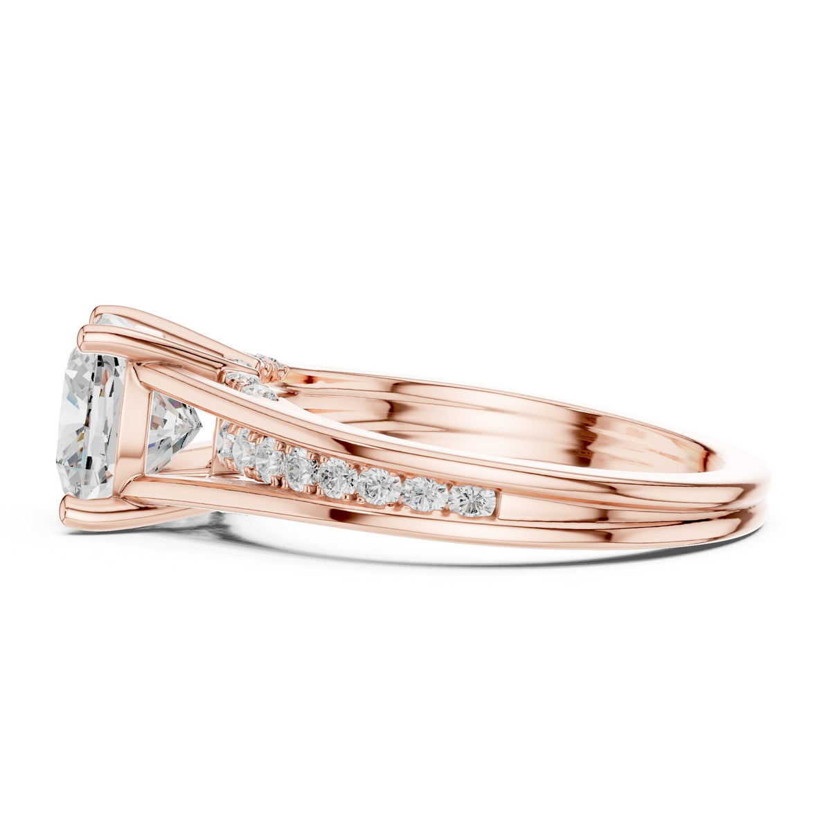 Cushion Cut Engagement Ring with Double Band Split Shank Pavé
