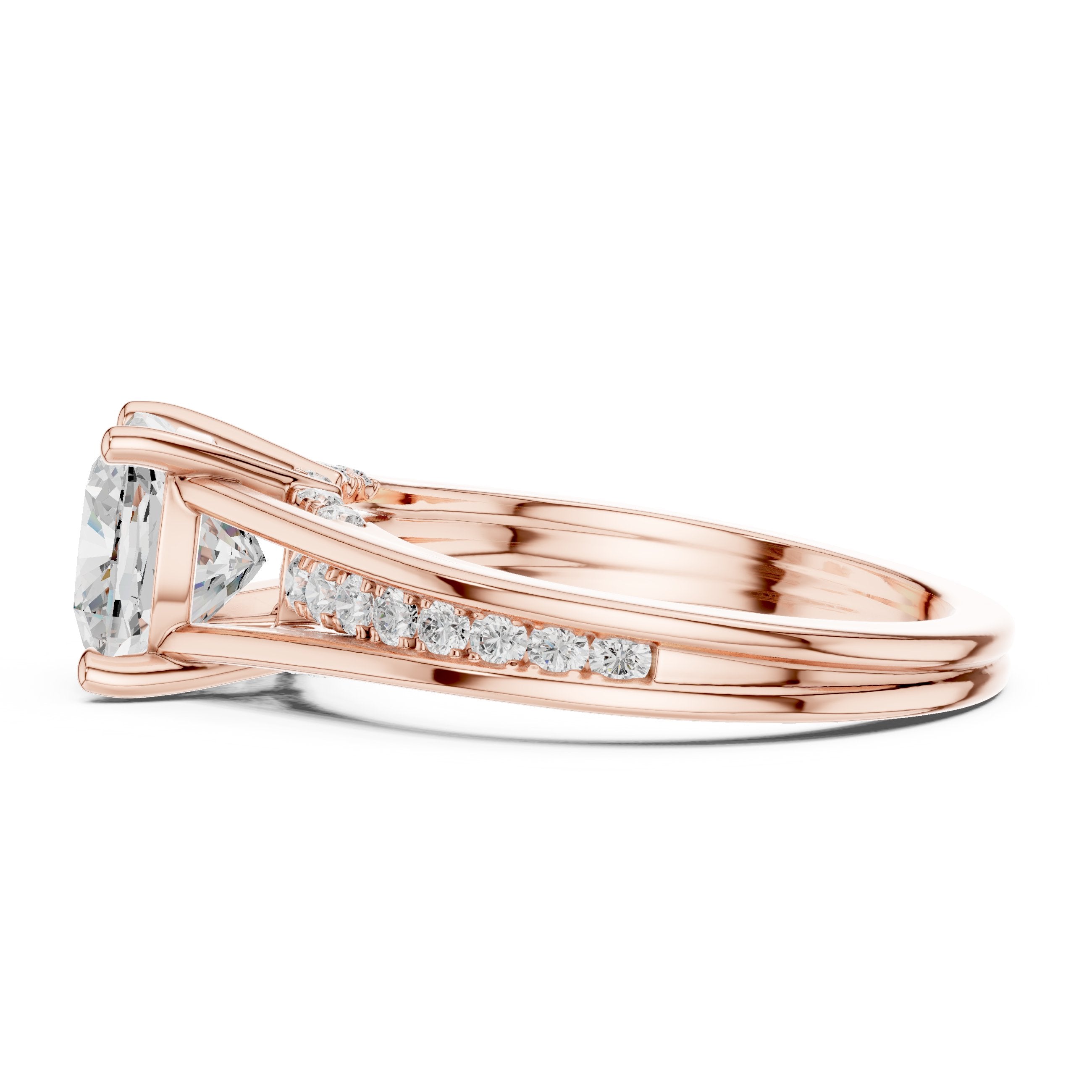 Cushion Cut Engagement Ring with Double Band Split Shank Pavé in Rose Gold - VYKA Diamonds