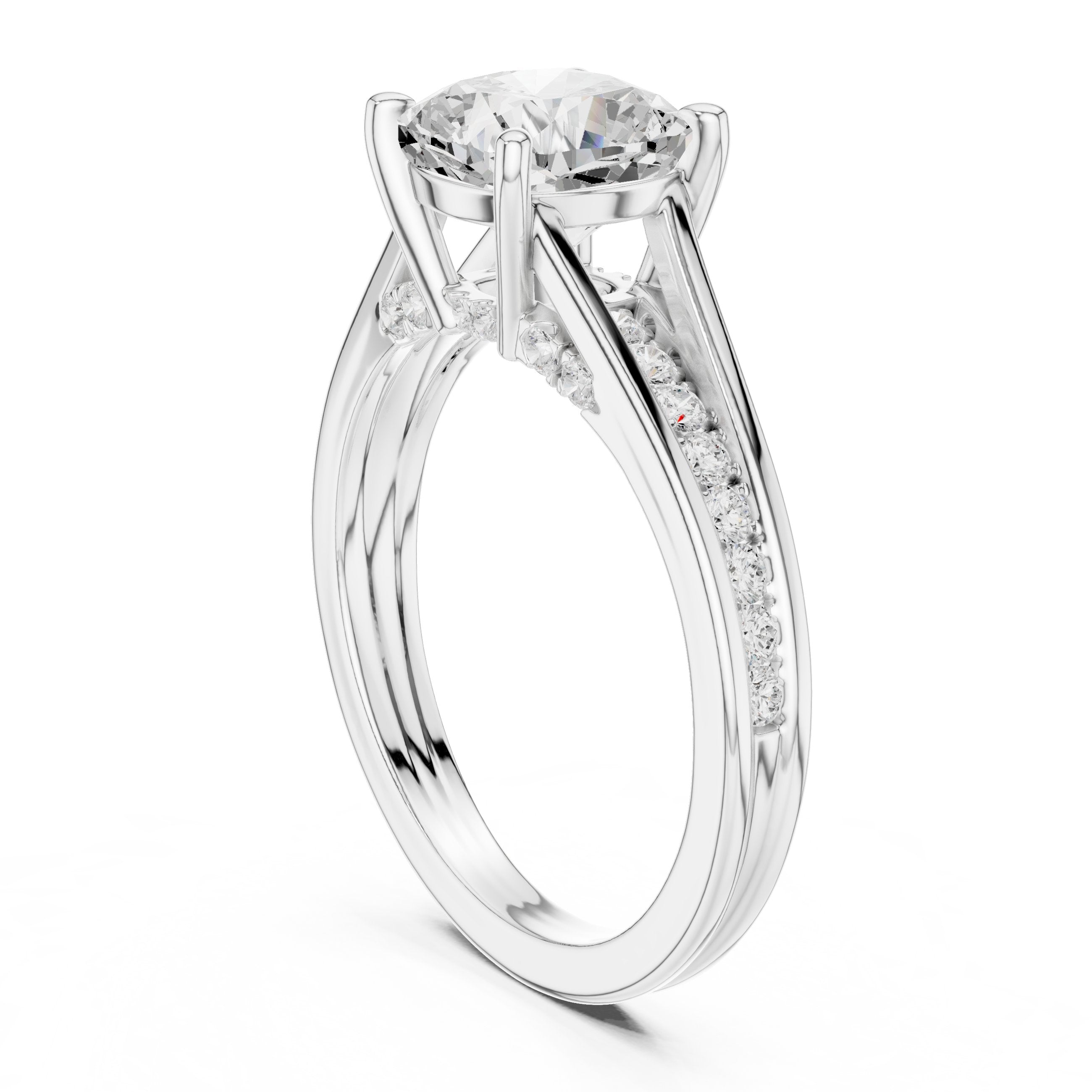 Cushion Cut Engagement Ring with Double Band Split Shank Pavé in White Gold - VYKA Diamonds