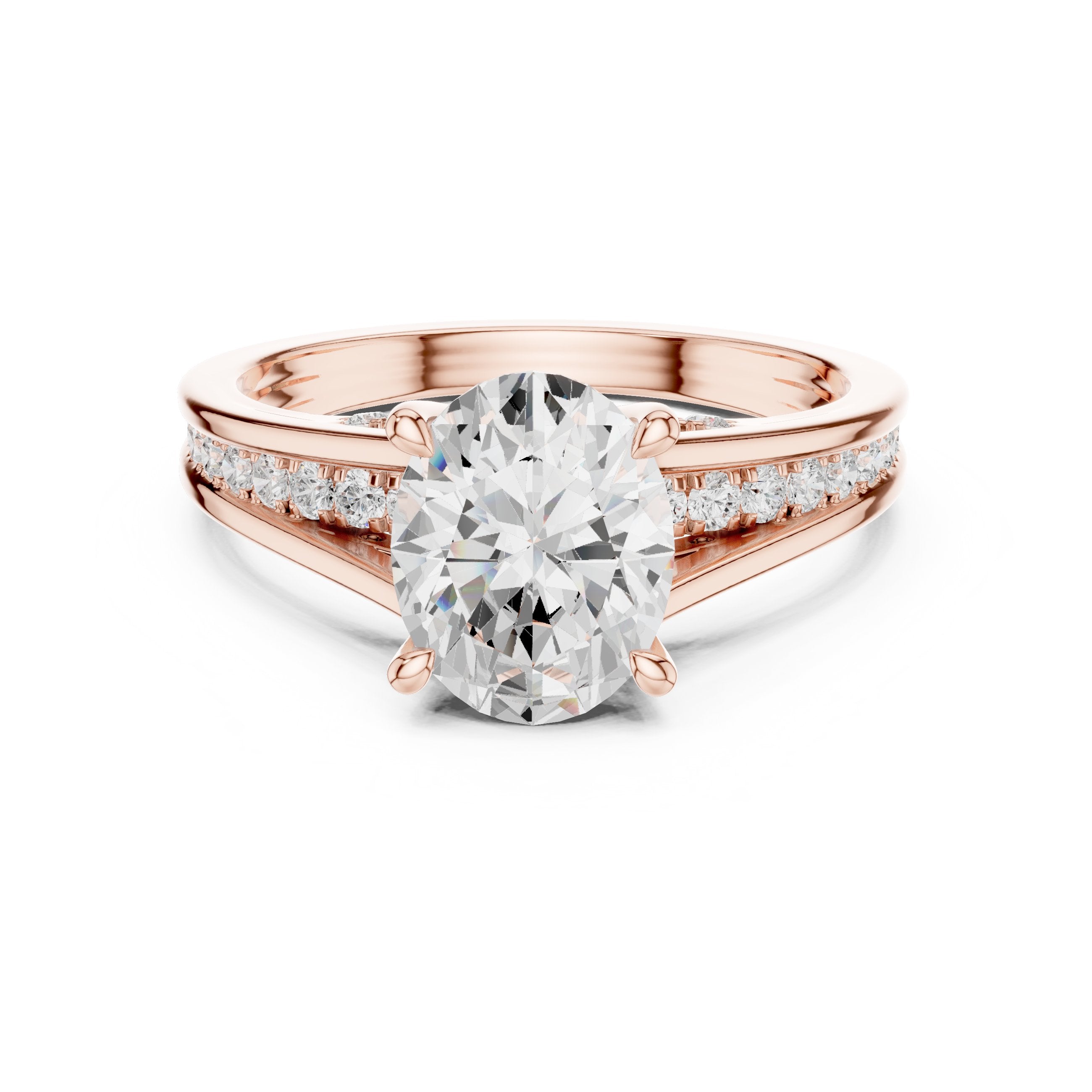 Oval Diamond Engagement Ring with Double Band Split Shank Pavé in Rose Gold - VYKA Diamonds