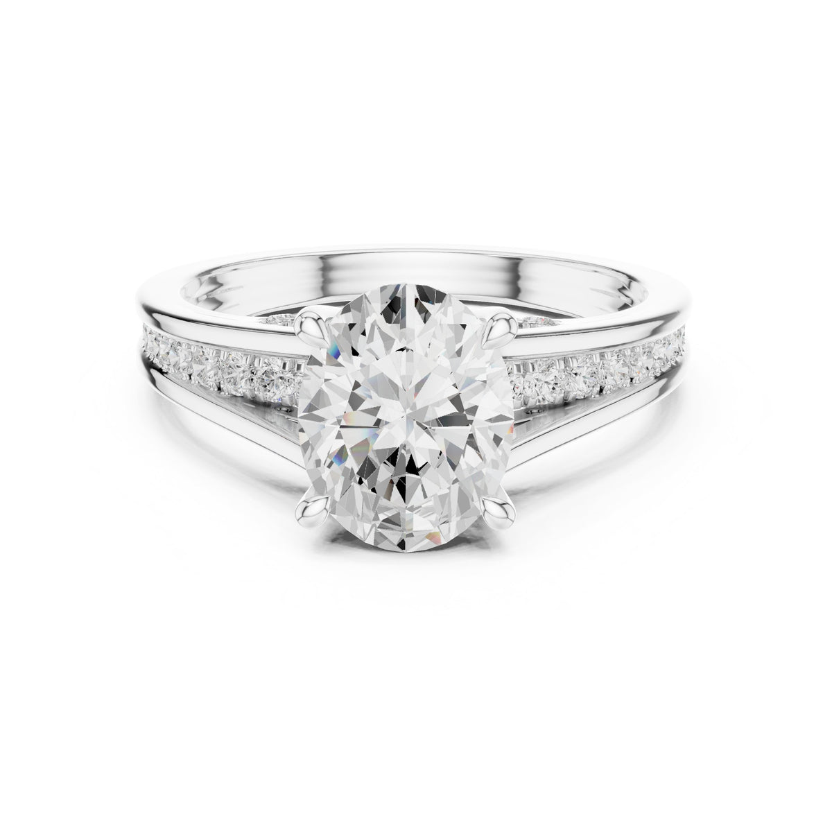 Oval Diamond Engagement Ring with Double Band Split Shank Pavé