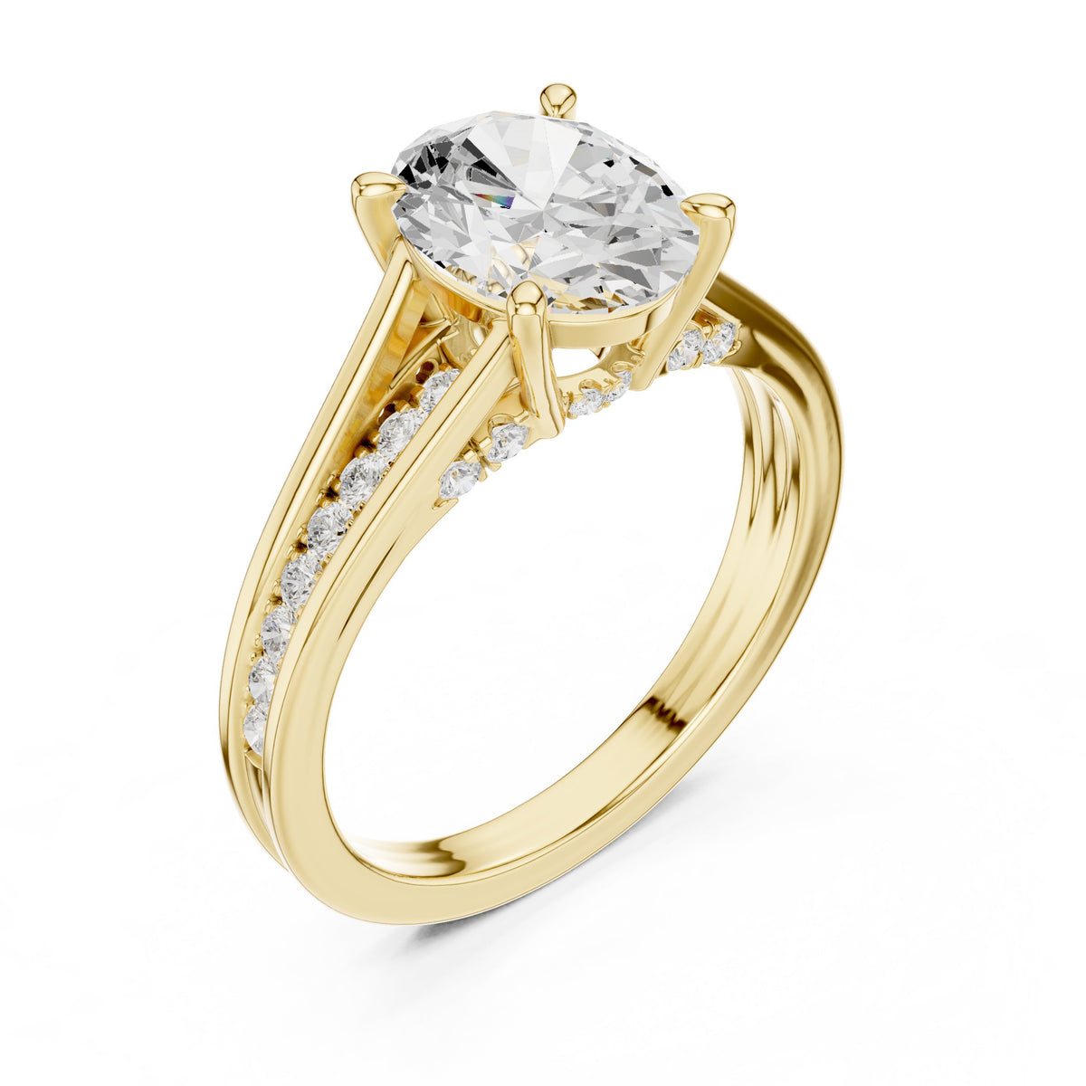 Oval Diamond Engagement Ring with Double Band Split Shank Pavé