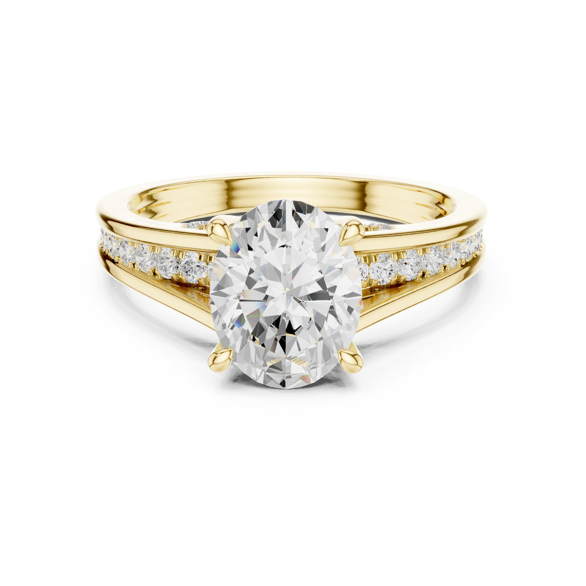 Oval Diamond Engagement Ring with Double Band Split Shank Pavé