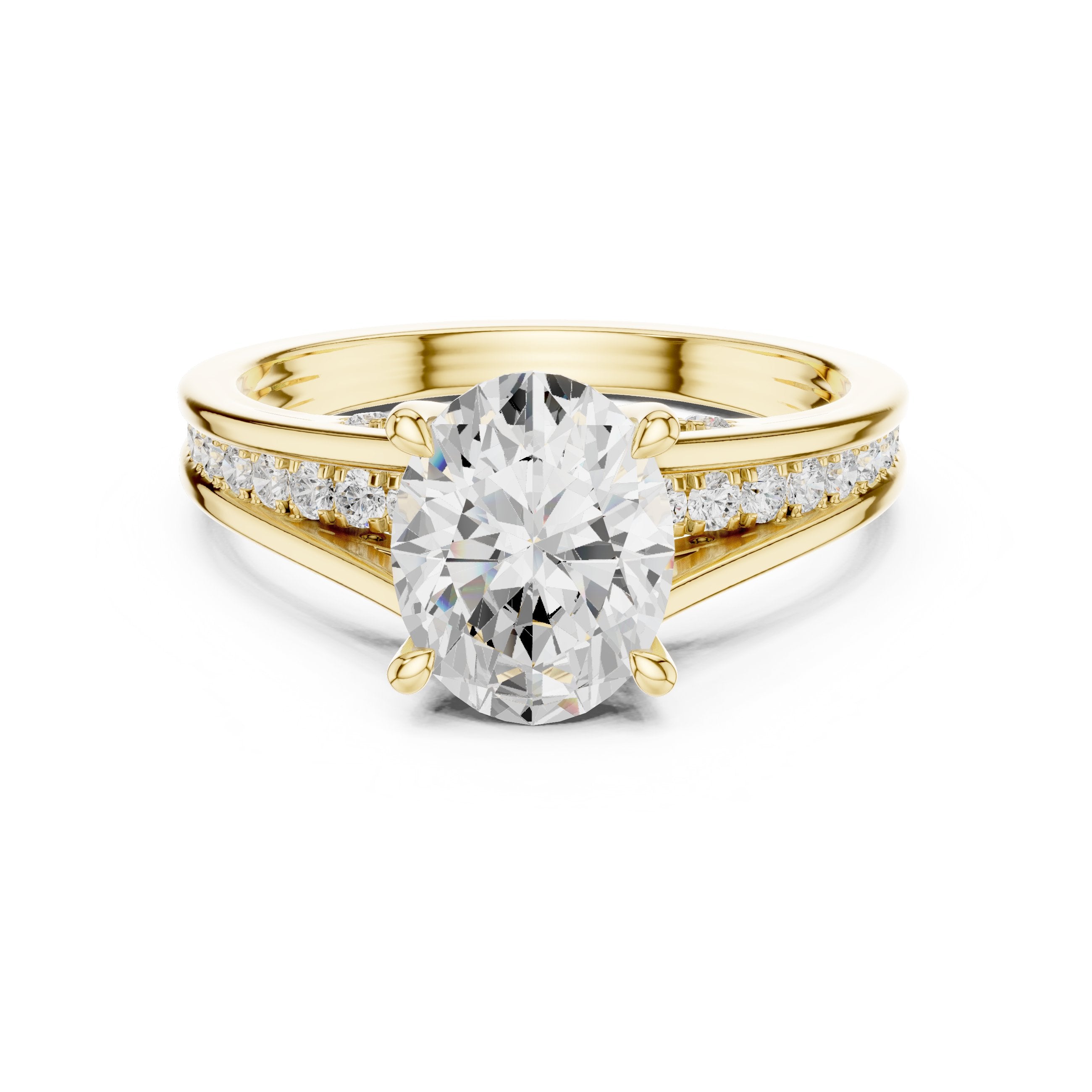 Oval Diamond Engagement Ring with Double Band Split Shank Pavé in Yellow Gold - VYKA Diamonds