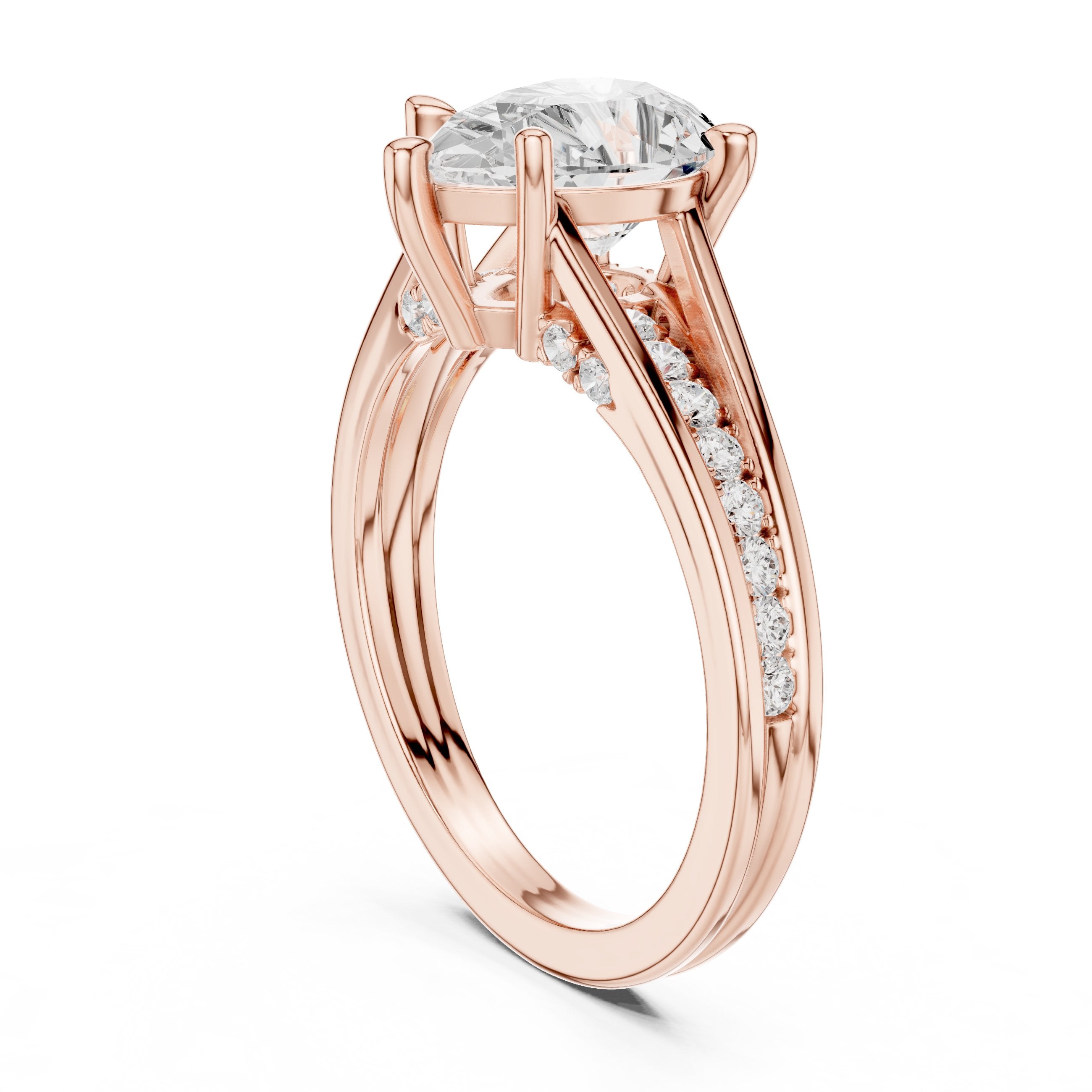 Pear Diamond Engagement Ring with Pavé Band in Rose Gold - VYKA Diamonds