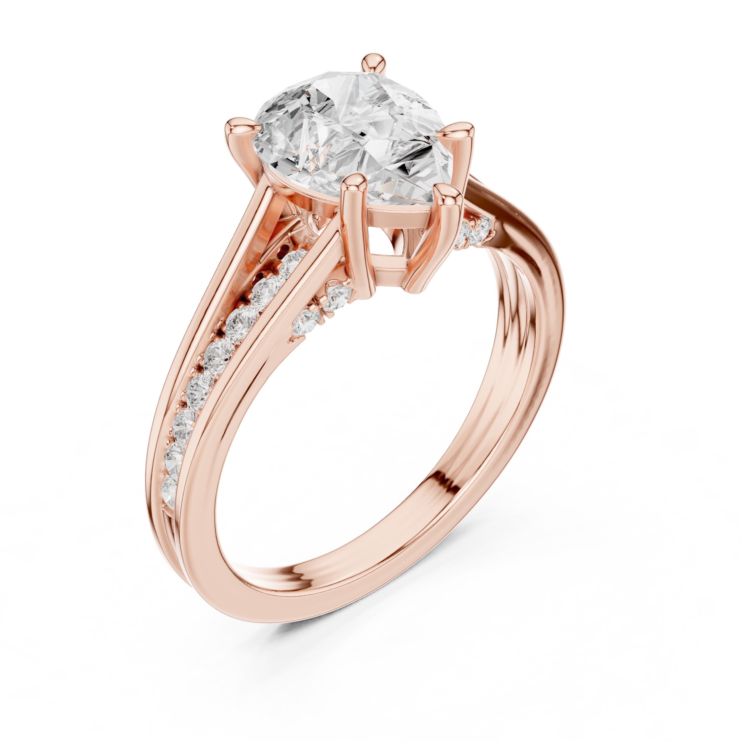 Pear Diamond Engagement Ring with Pavé Band in Rose Gold - VYKA Diamonds