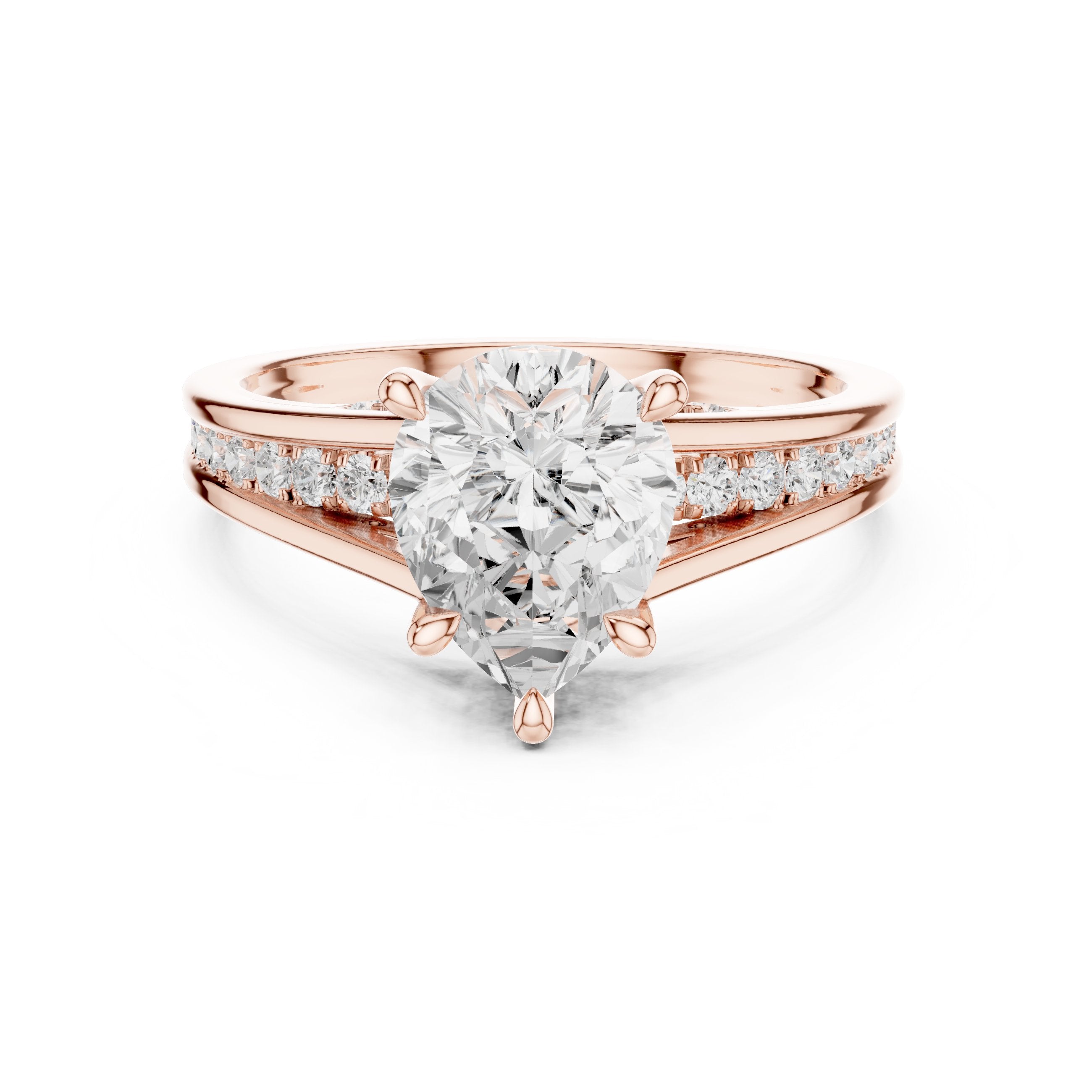 Pear Diamond Engagement Ring with Pavé Band in Rose Gold - VYKA Diamonds