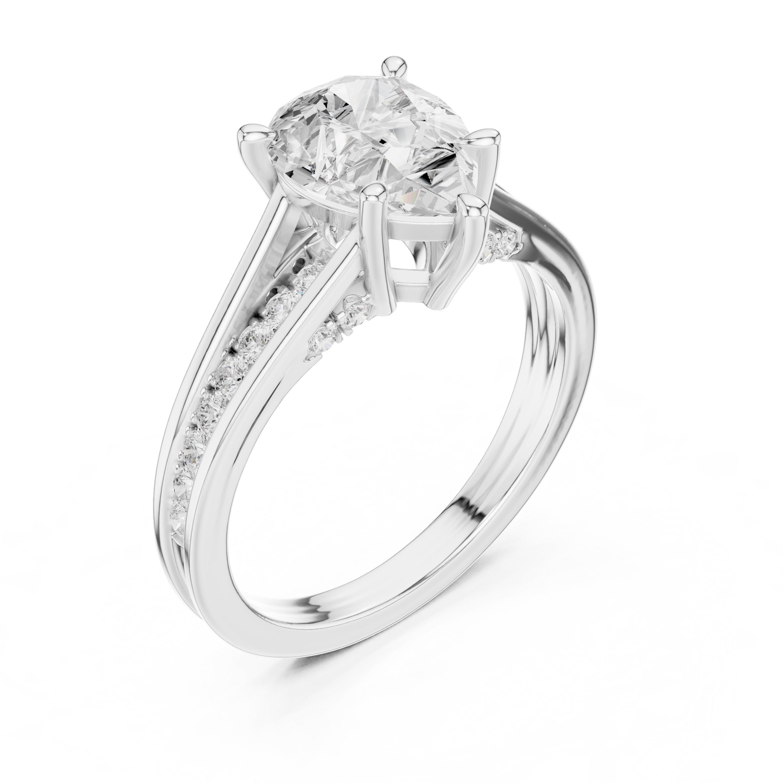 Pear Diamond Engagement Ring with Pavé Band in White Gold - VYKA Diamonds