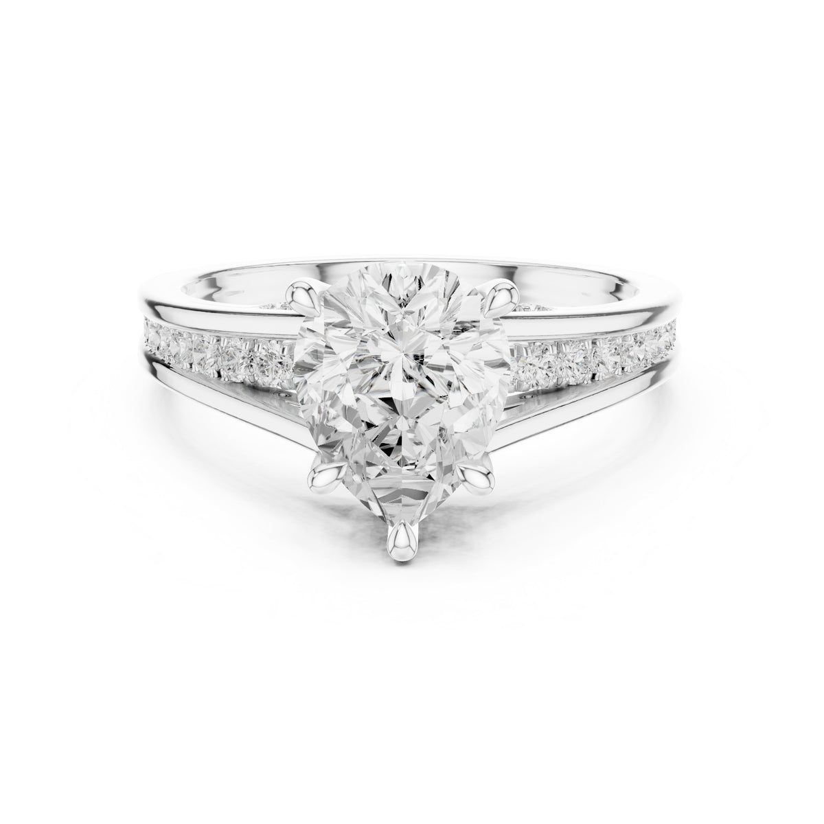Pear Diamond Engagement Ring with Pavé Band