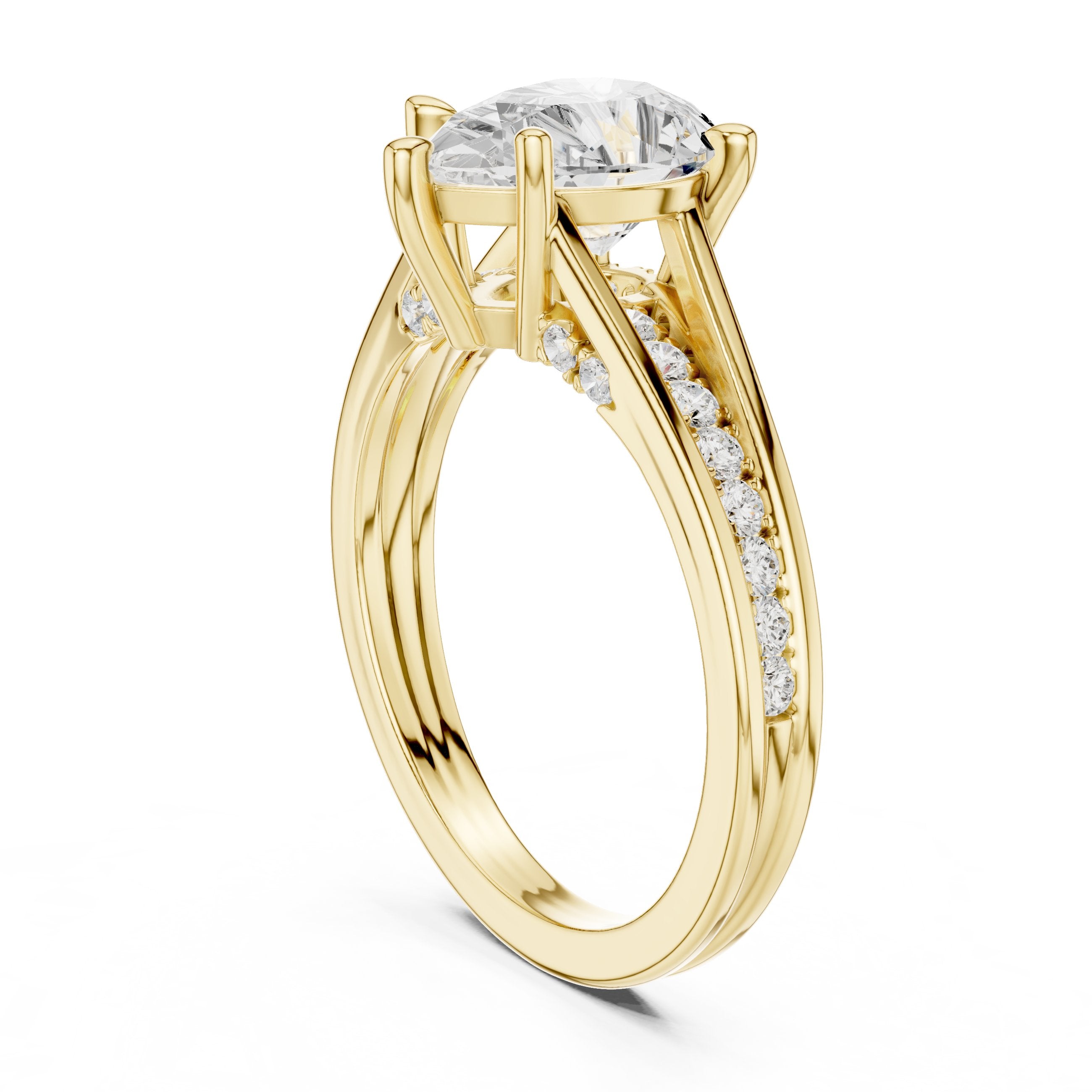 Pear Diamond Engagement Ring with Pavé Band in Yellow Gold - VYKA Diamonds