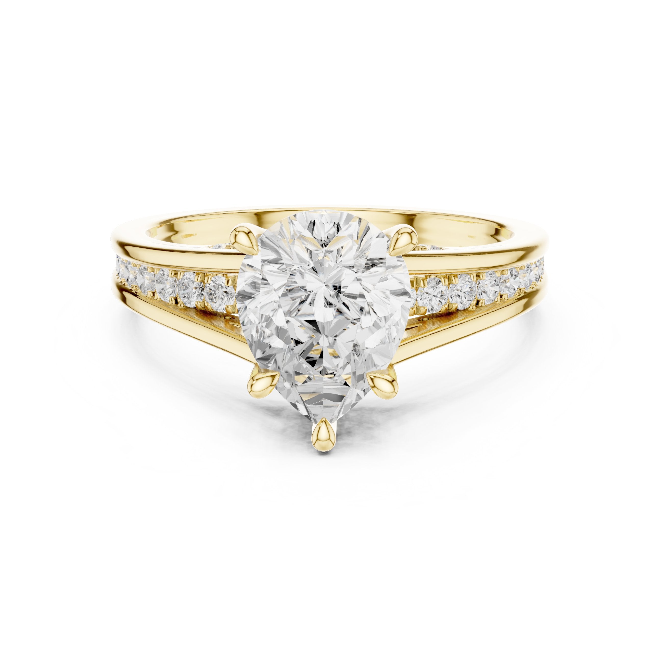 Pear Diamond Engagement Ring with Pavé Band in Yellow Gold - VYKA Diamonds