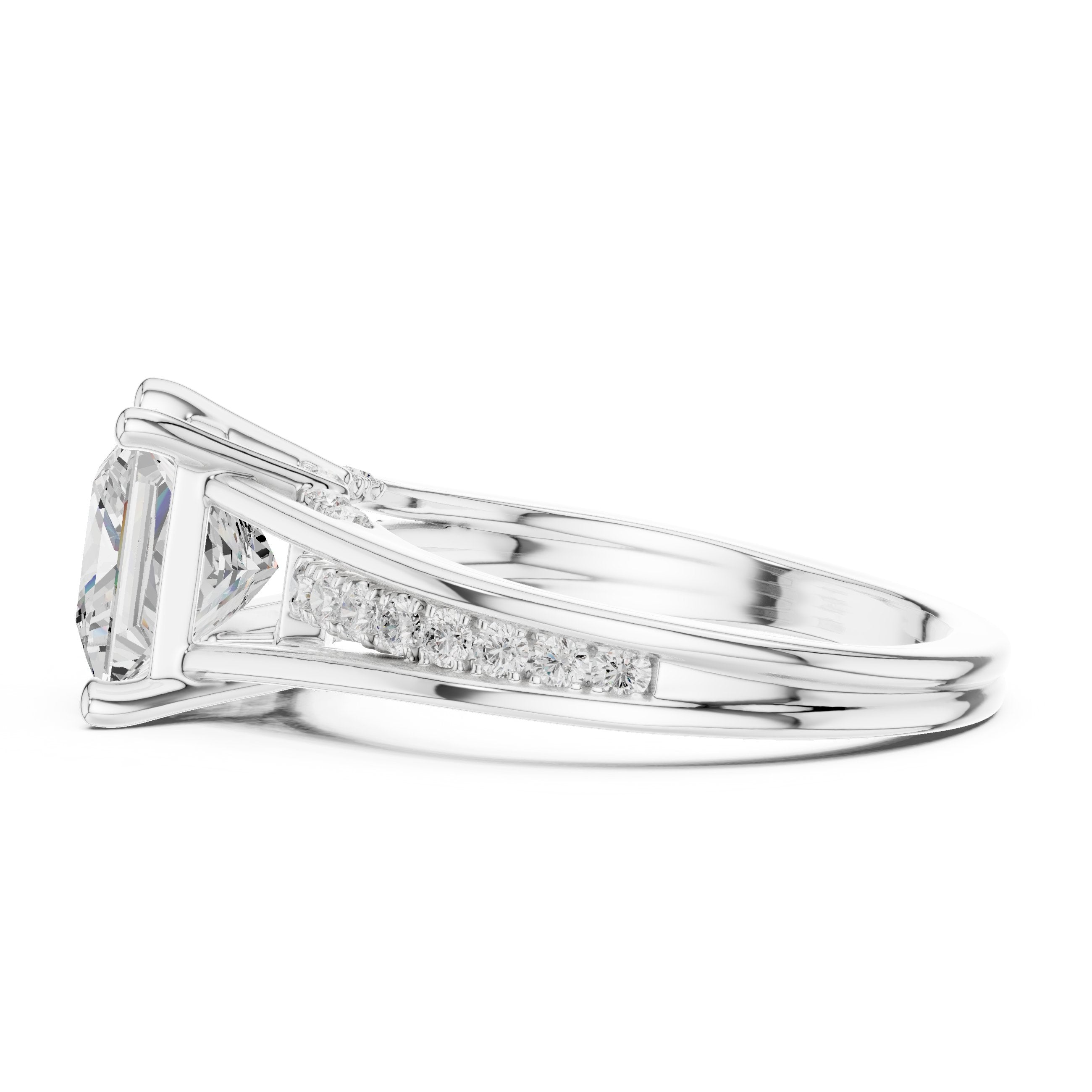 Princess Cut Engagement Ring with Channel Set Pavé Band in White Gold - VYKA Diamonds
