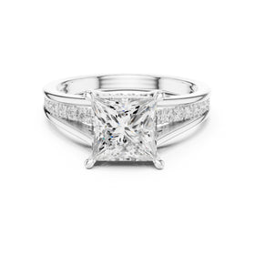 Princess Cut Engagement Ring with Channel Set Pavé Band