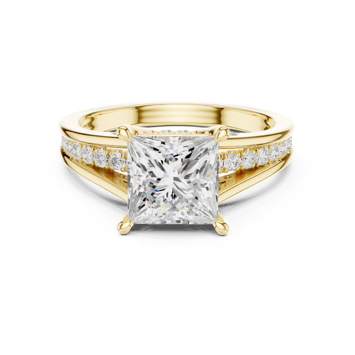 Princess Cut Engagement Ring with Channel Set Pavé Band
