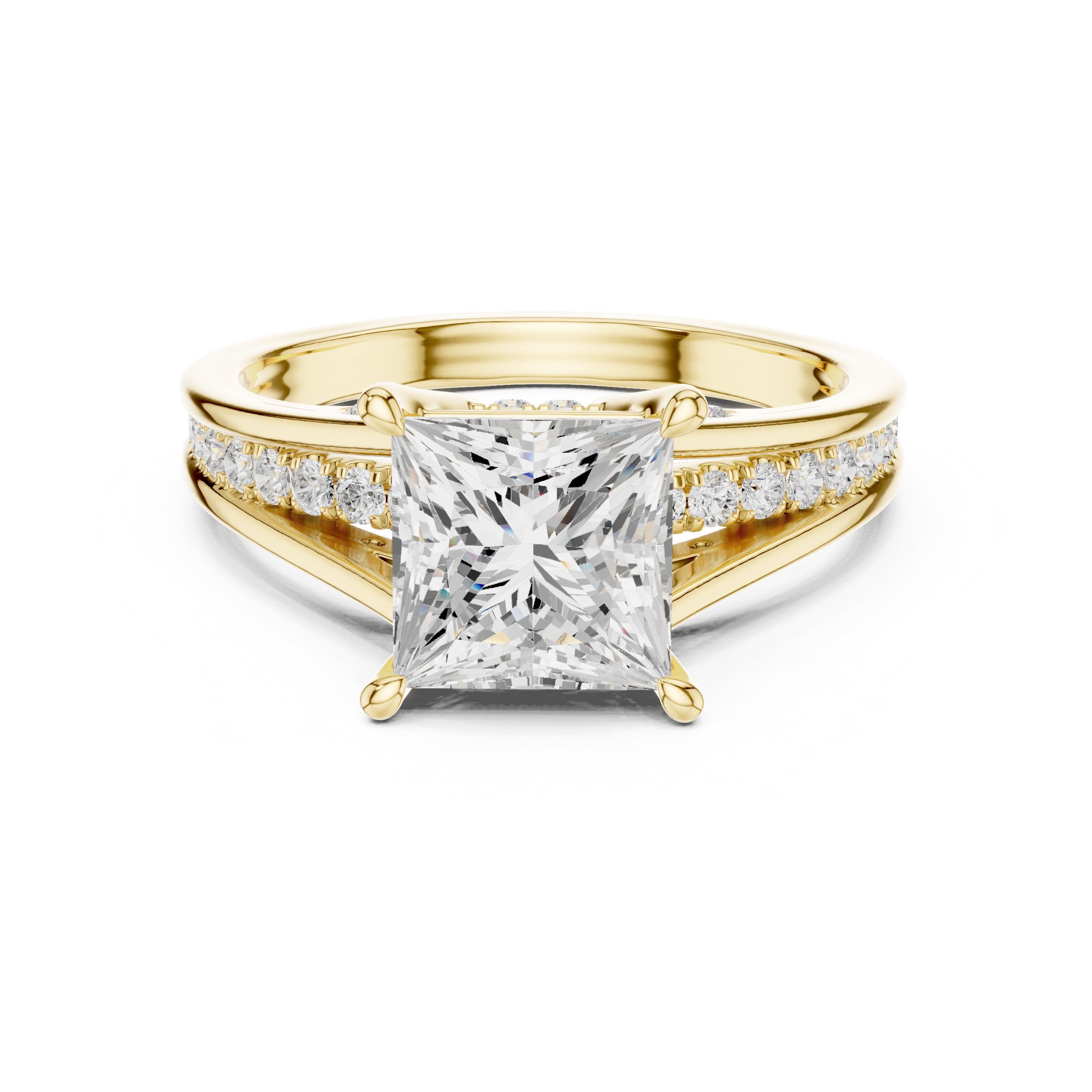 Princess Cut Engagement Ring with Channel Set Pavé Band in Yellow Gold - VYKA Diamonds