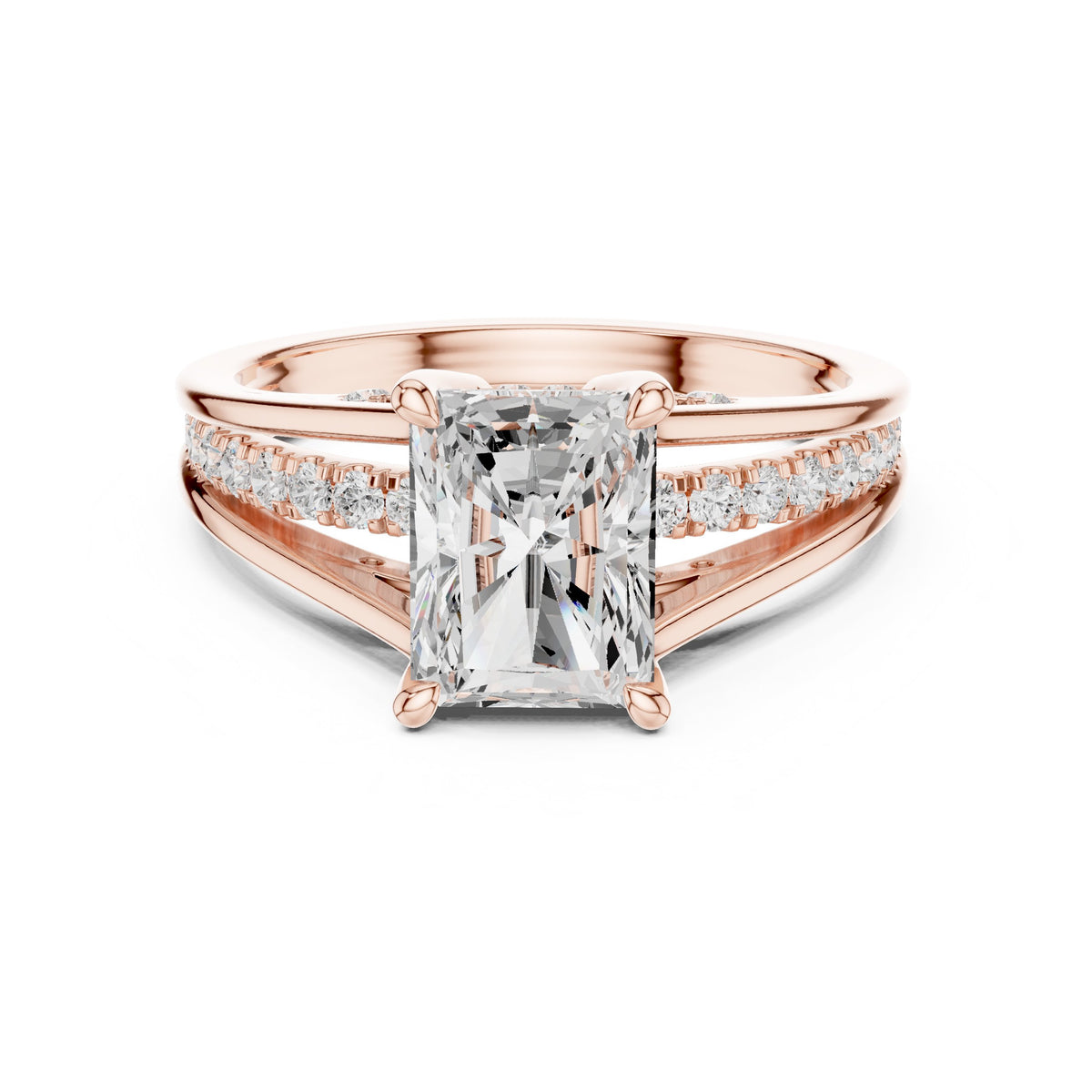 Radiant Cut Engagement Ring with Split Shank Pavé Band