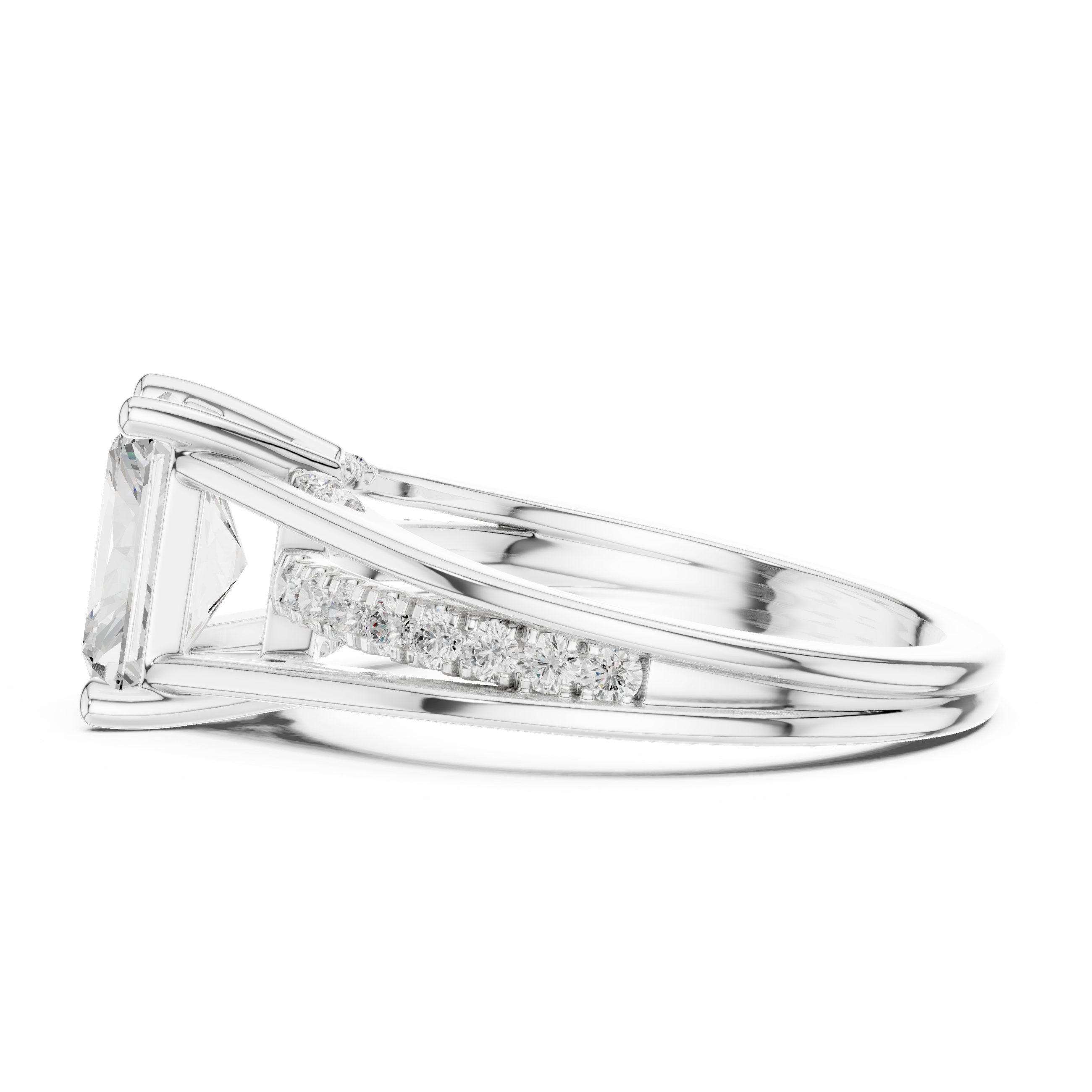Radiant Cut Engagement Ring with Split Shank Pavé Band in White Gold - VYKA Diamonds