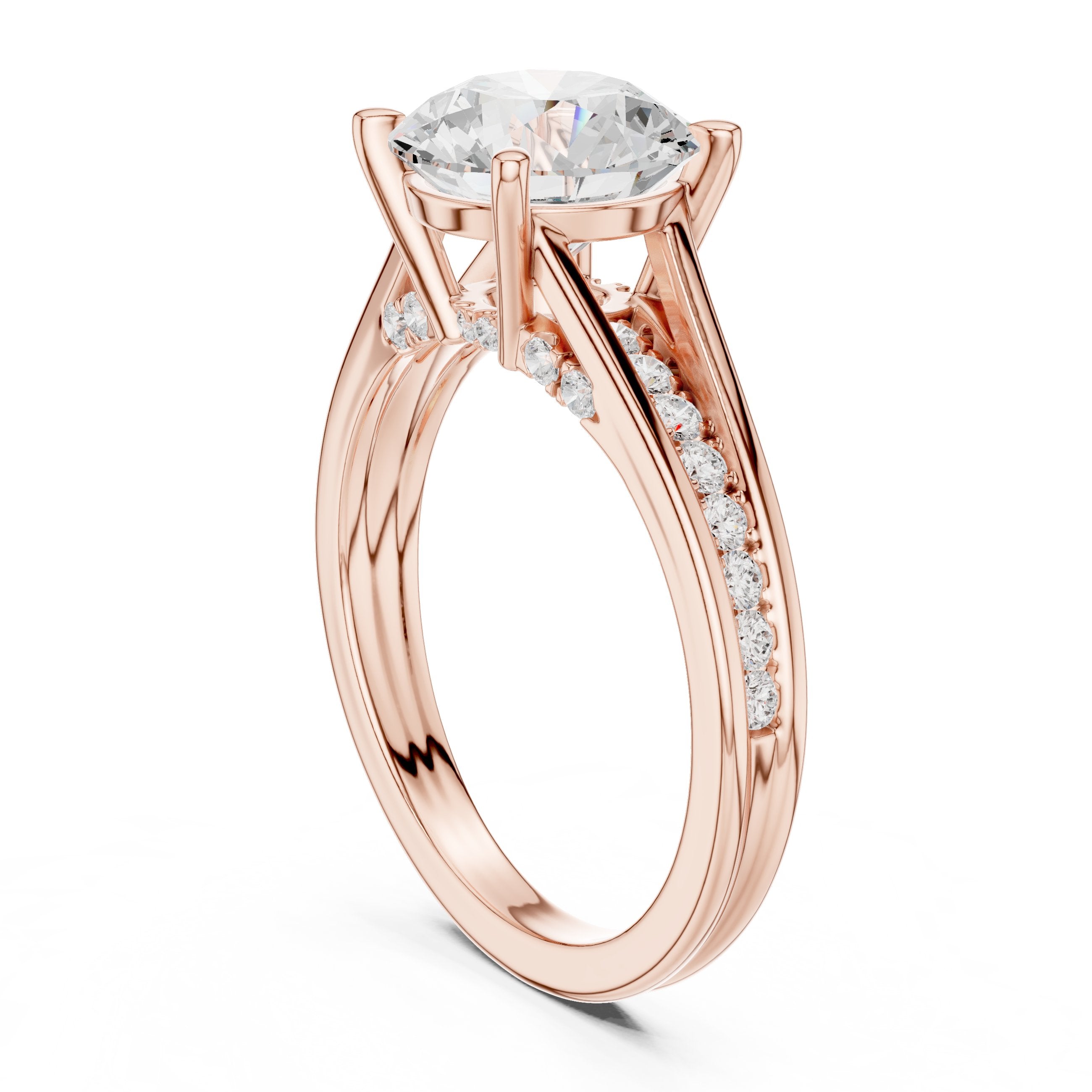 خاتم خطوبة بألماسة مستديرة مع سوار عريض بترصيع قنوي in Rose Gold - VYKA Diamonds