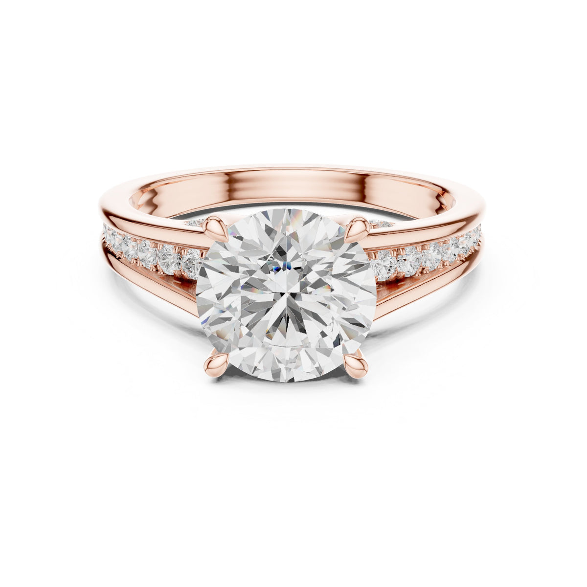 Round Diamond Engagement Ring with Channel Set Pavé Wide Band