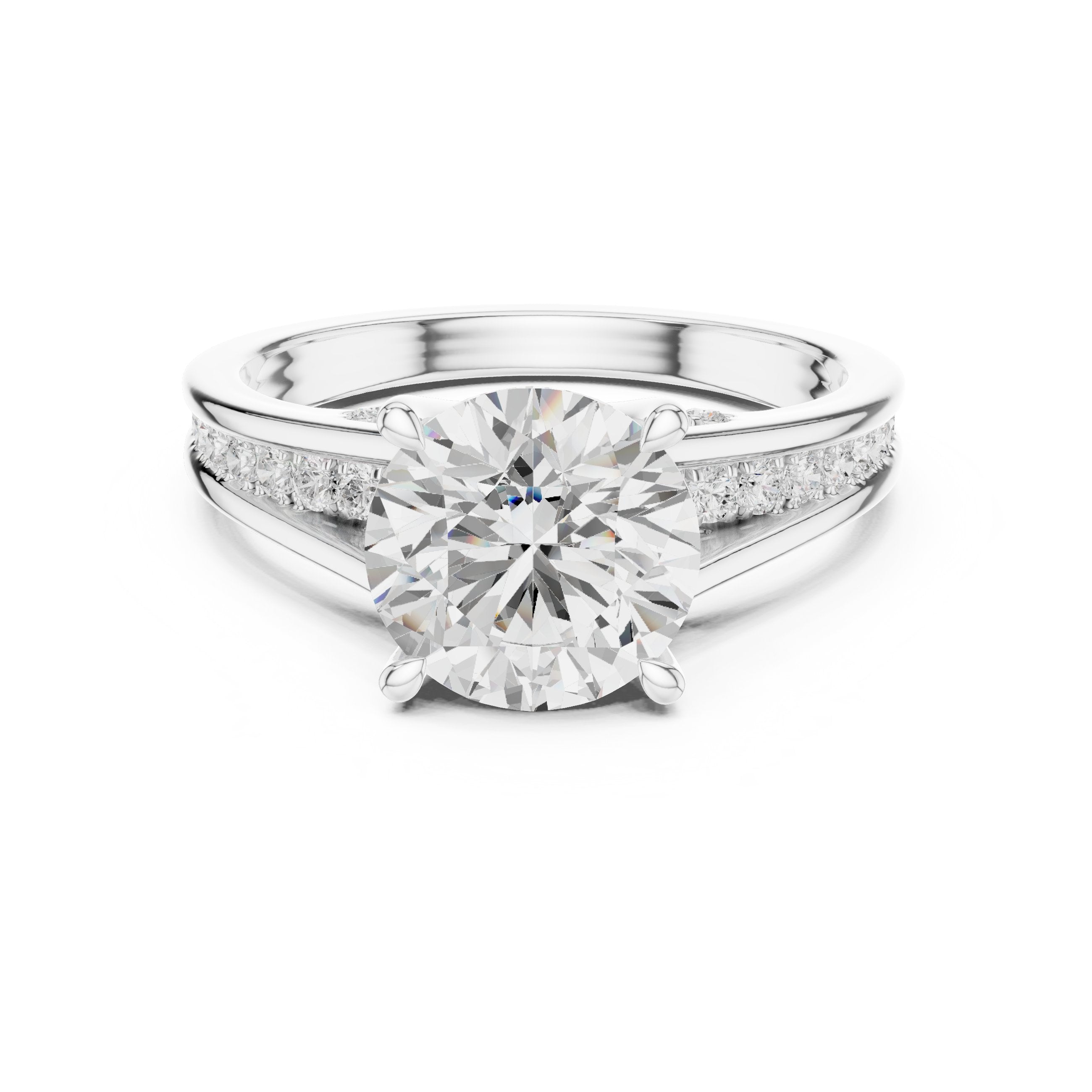 خاتم خطوبة بألماسة مستديرة مع سوار عريض بترصيع قنوي in White Gold - VYKA Diamonds