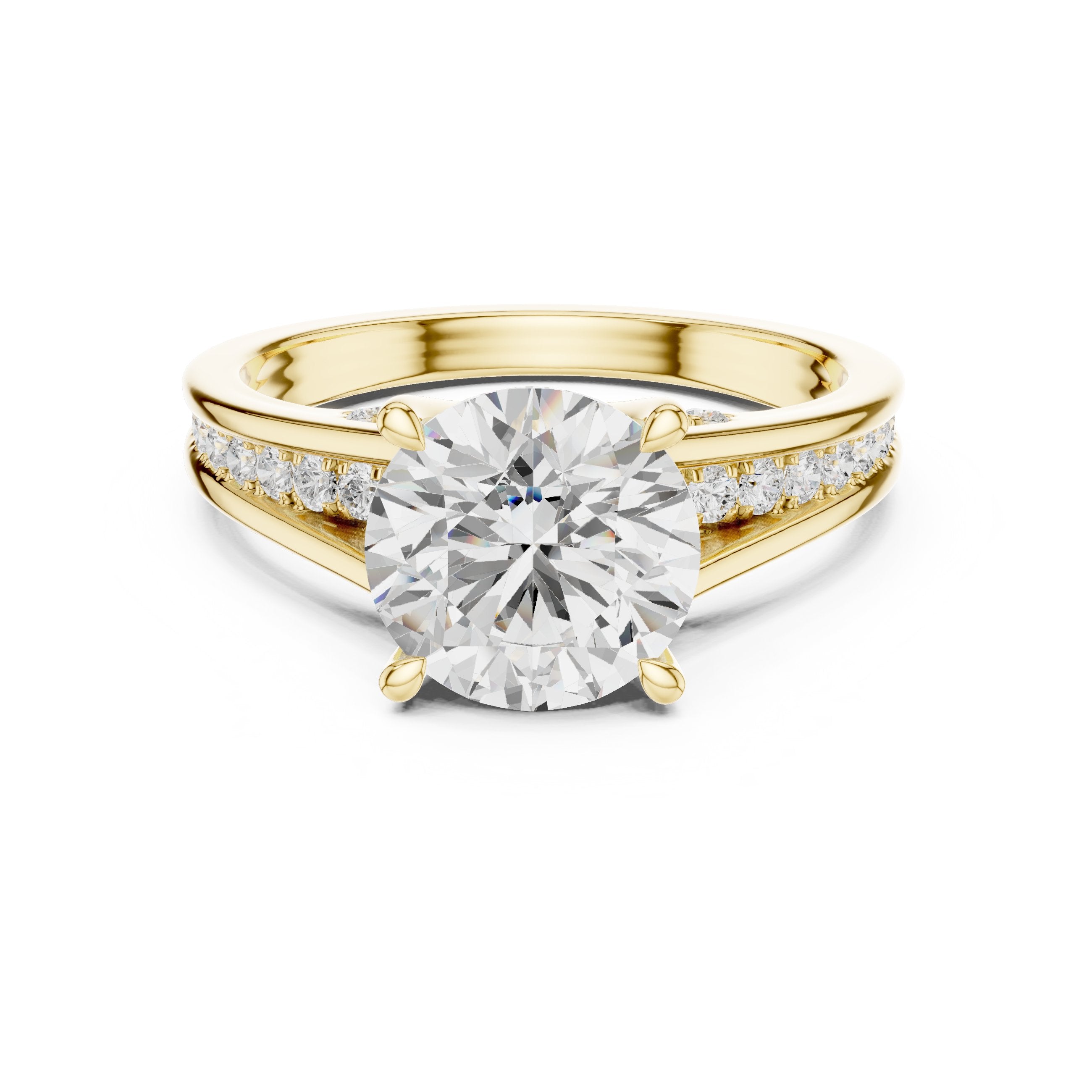 خاتم خطوبة بألماسة مستديرة مع سوار عريض بترصيع قنوي in Yellow Gold - VYKA Diamonds