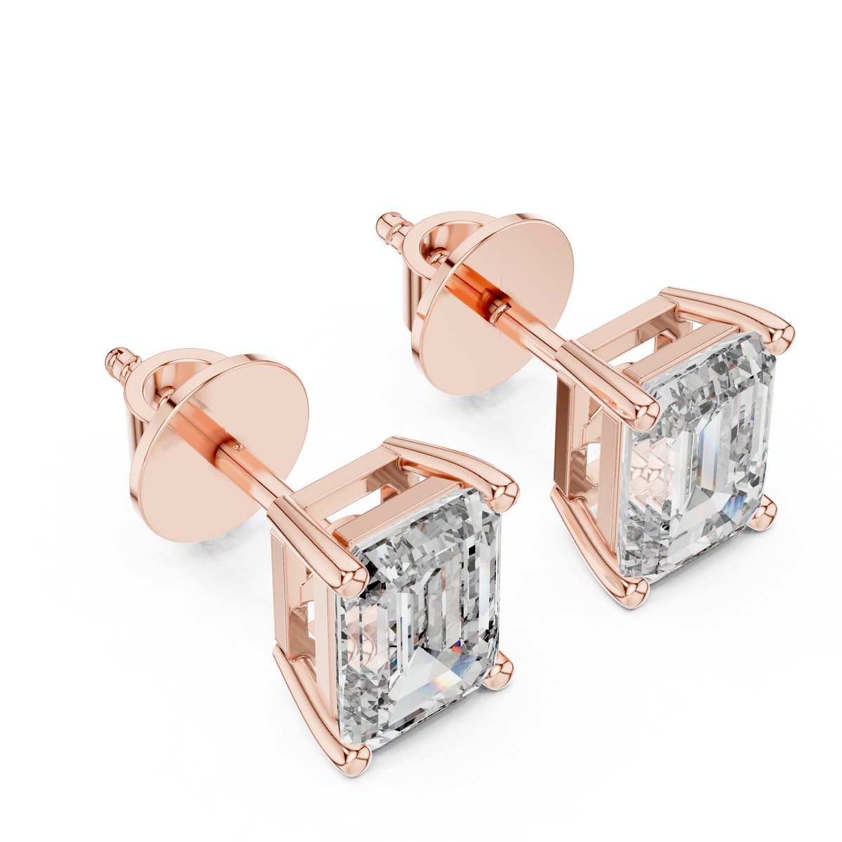 Emerald Cut Solitaire Diamond Stud Earrings