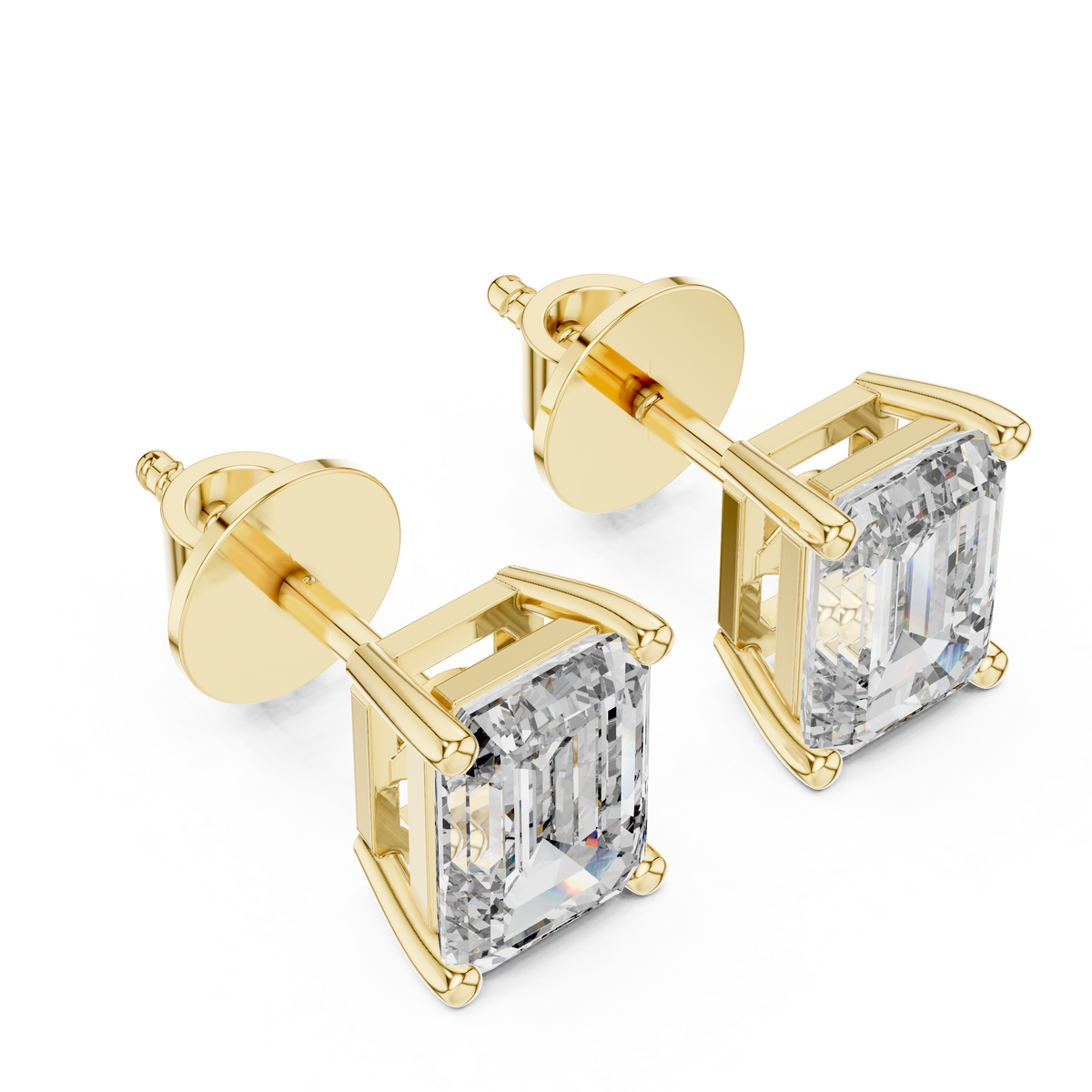 Emerald Cut Solitaire Diamond Stud Earrings