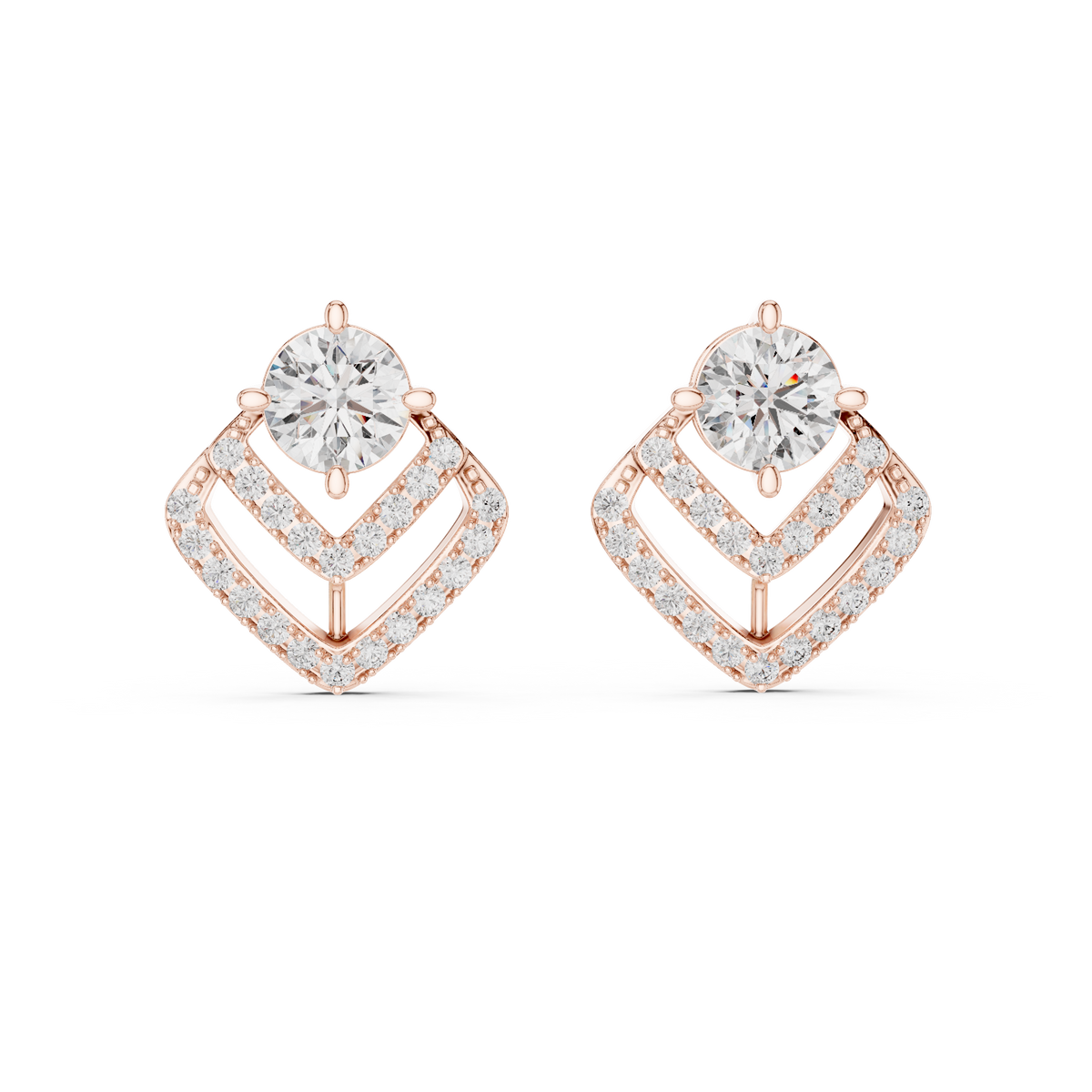 Chevron Diamond Stud Earrings in Rose Gold - VYKA Diamonds